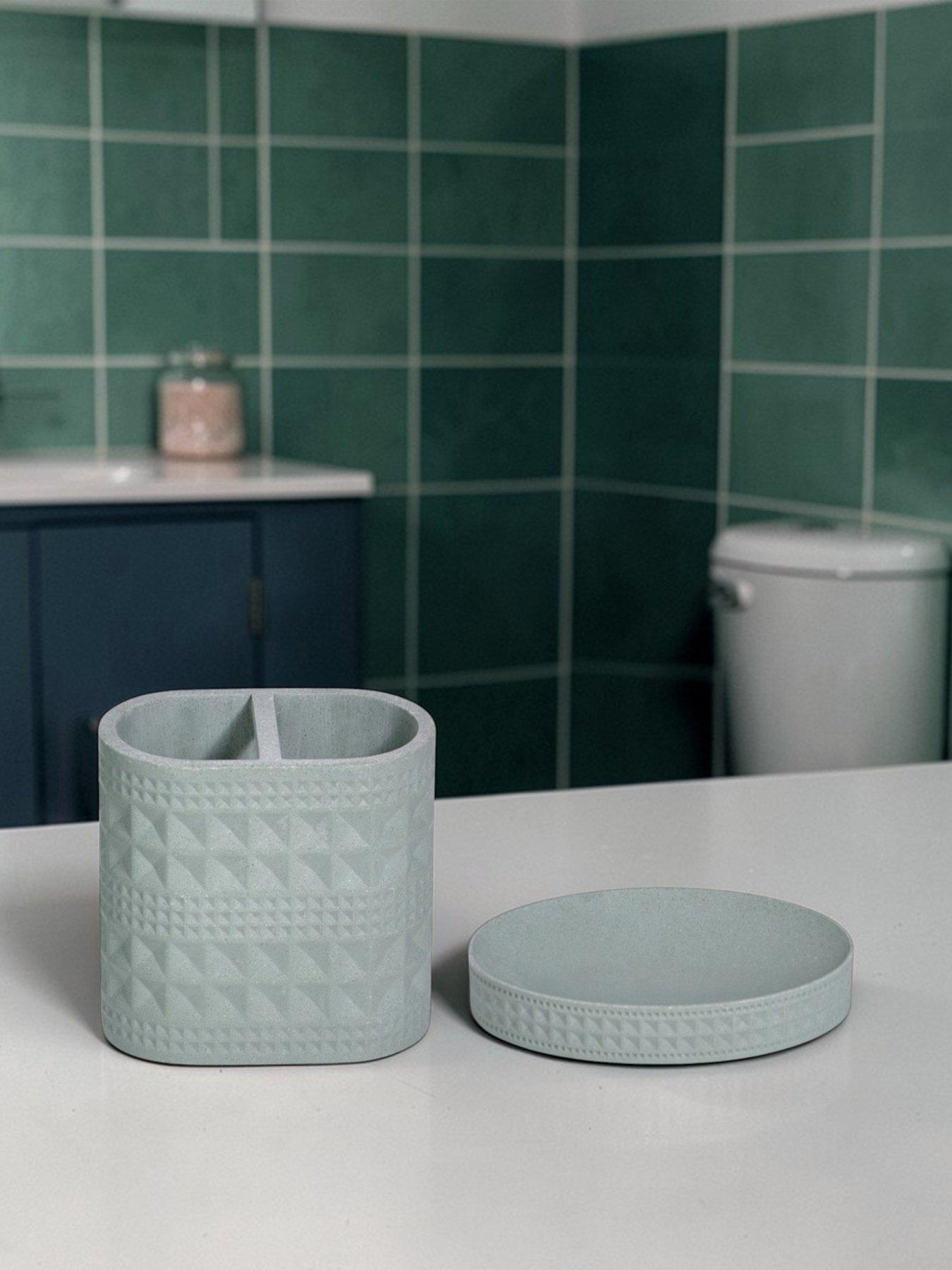 Showerdrape Maison Soft Green Shimmer Bathroom Accessory Set - Soap Dish  &  Toothbrush Holder