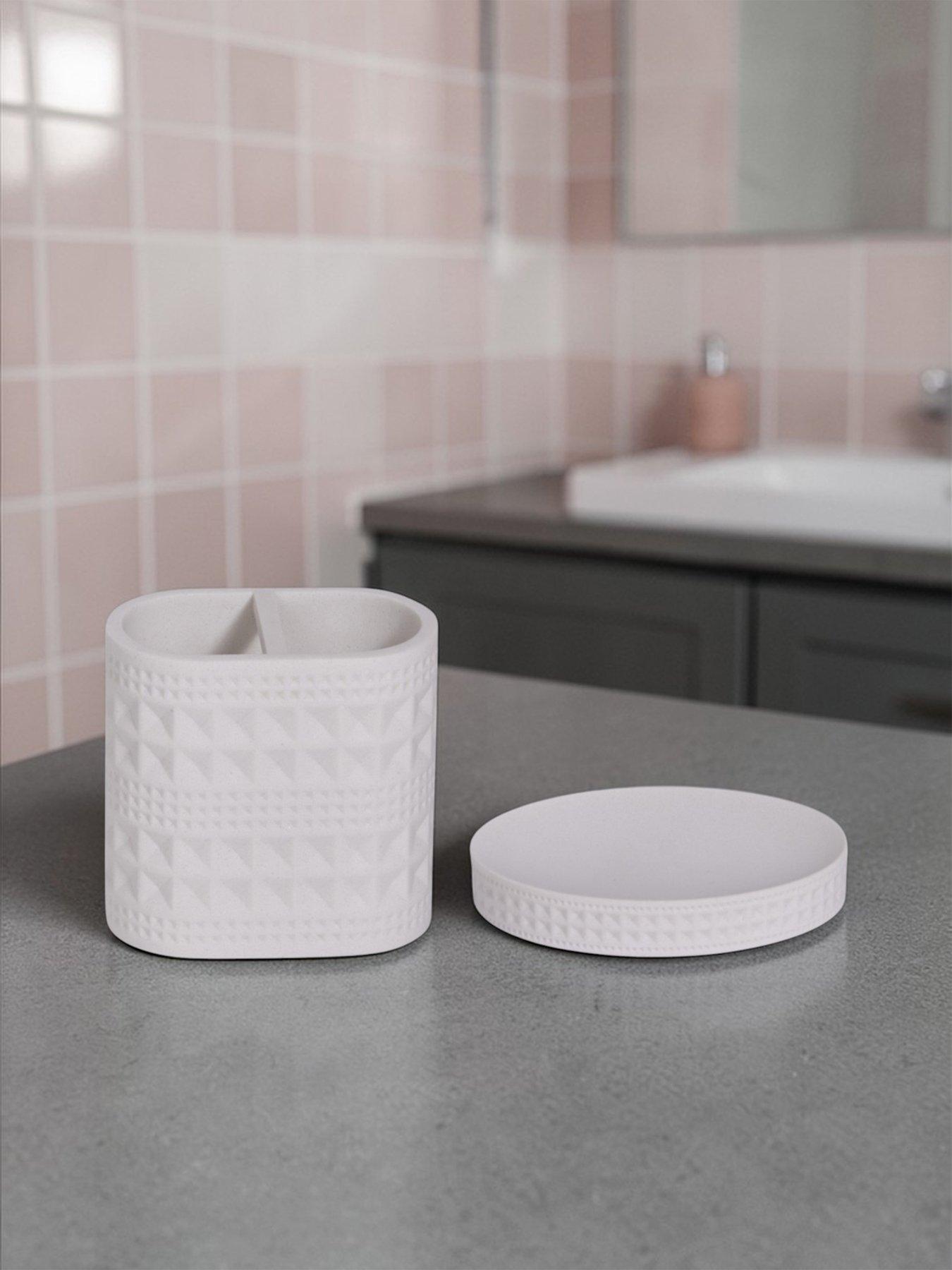 Showerdrape Maison Soft White Shimmer Bathroom Accessory Set - Soap Dish  &  Toothbrush Holder
