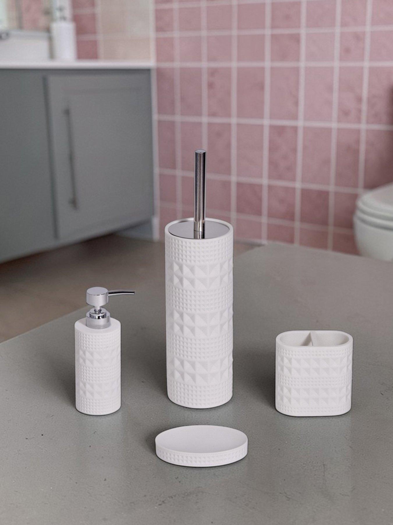 Image 1 of 7 of Showerdrape Maison Soft White Shimmer 4 Piece Bathroom Accessory Set