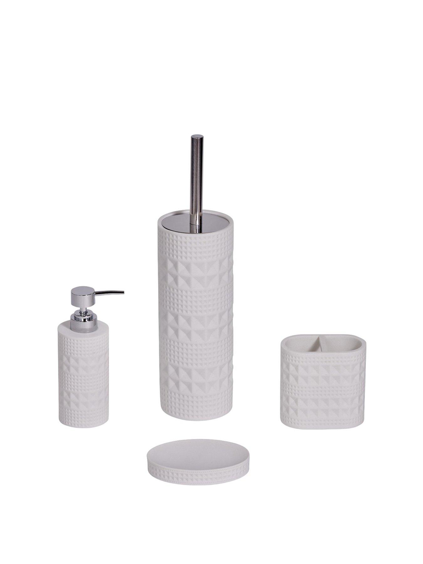 Image 2 of 7 of Showerdrape Maison Soft White Shimmer 4 Piece Bathroom Accessory Set