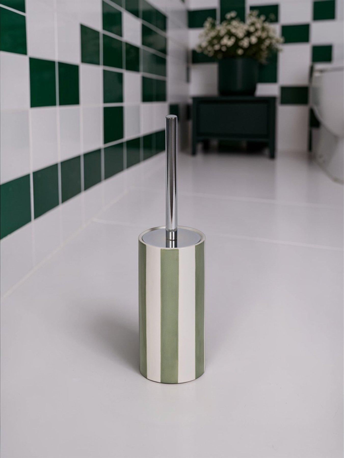 Showerdrape Pier Green  &  White Striped Toilet Brush  &  Holder