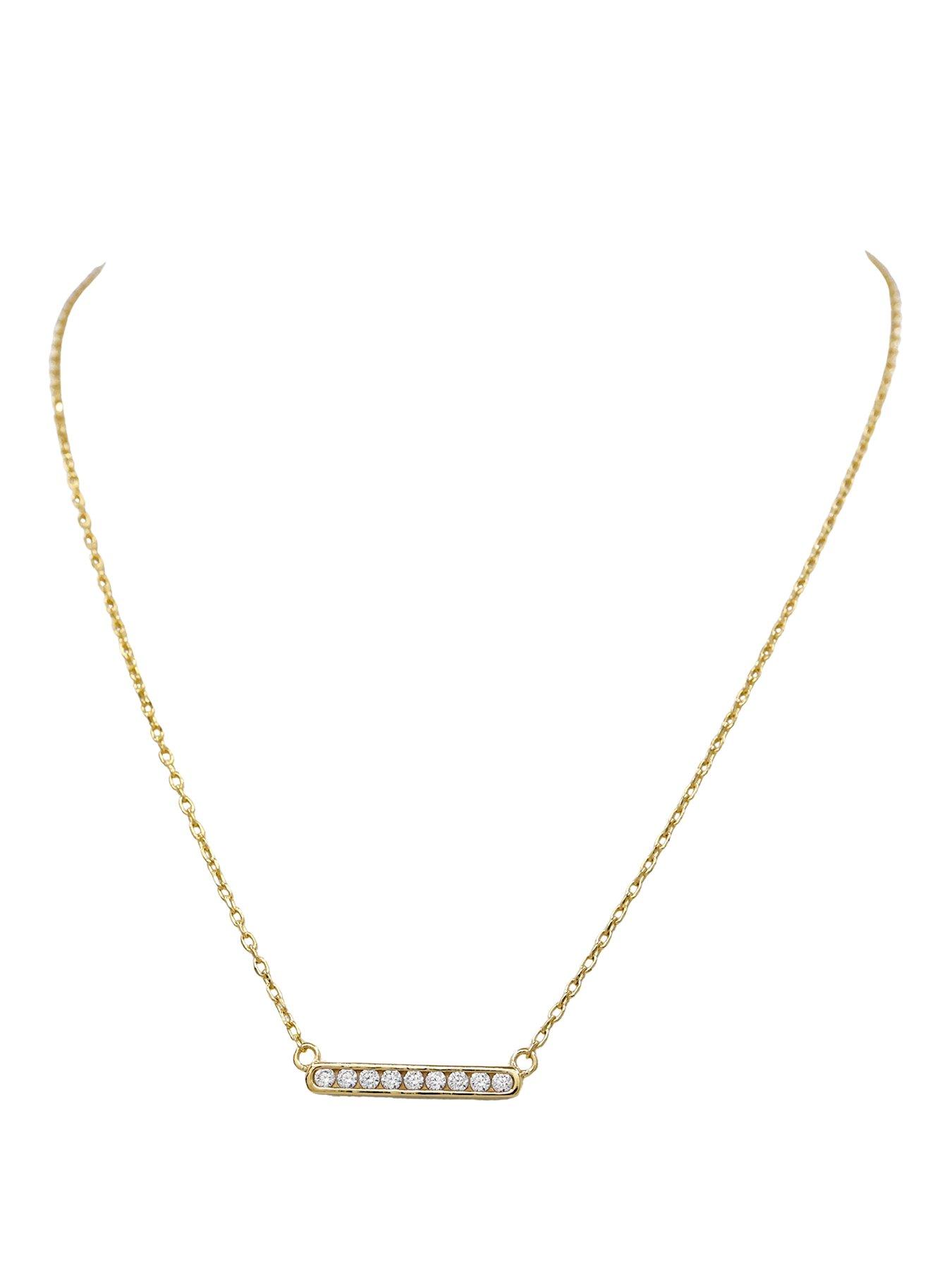 The Edit Hs T-Bar 18Ct Gold Plated Sterling  &  Cubic Zirconia Accent Bar Necklace - Silver