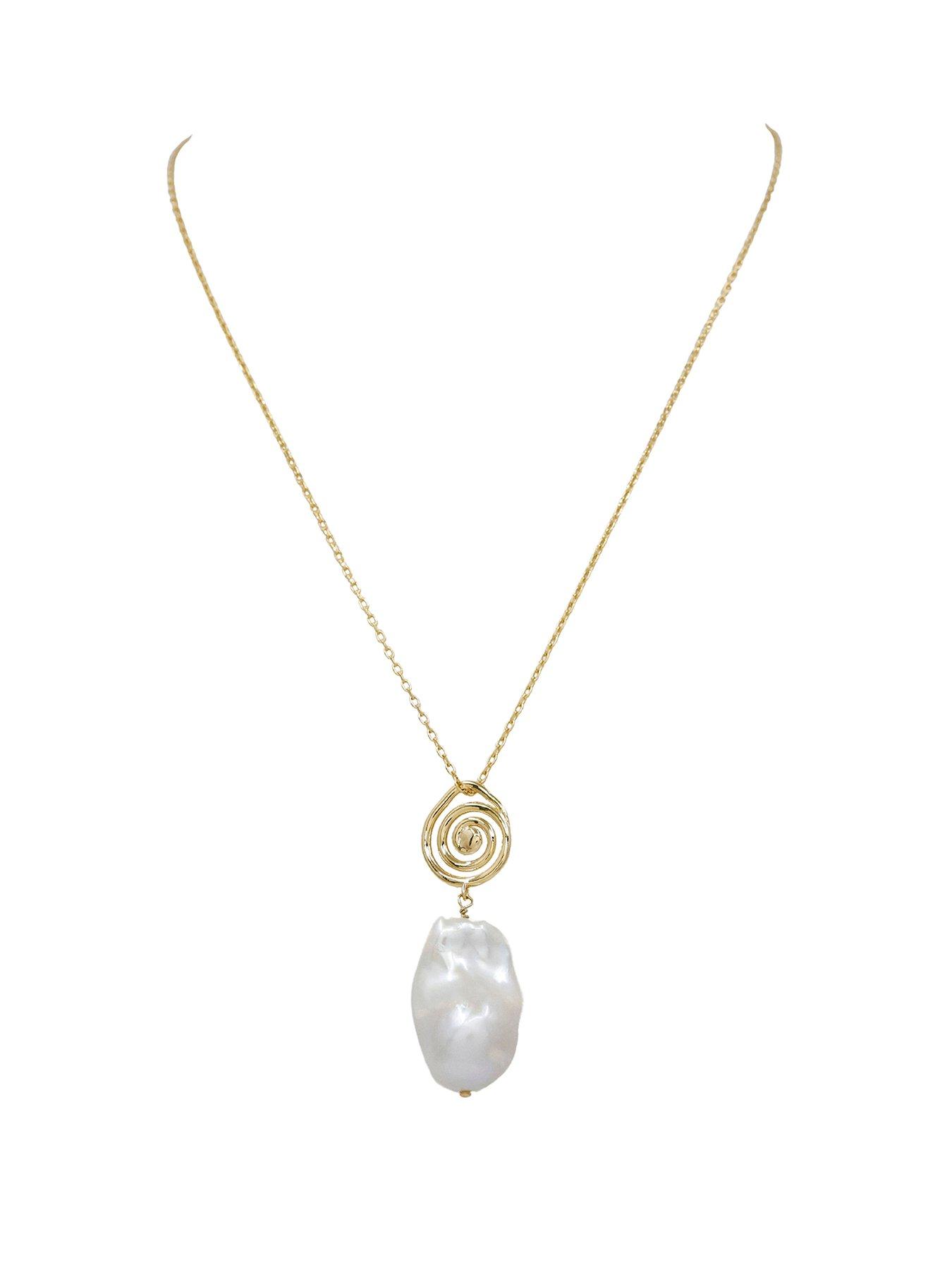 the-edit-hs-edit-molten-18ct-yellow-gold-plated-sterling-silver-moulded-swirl-baroque-pearl-pendant-necklace