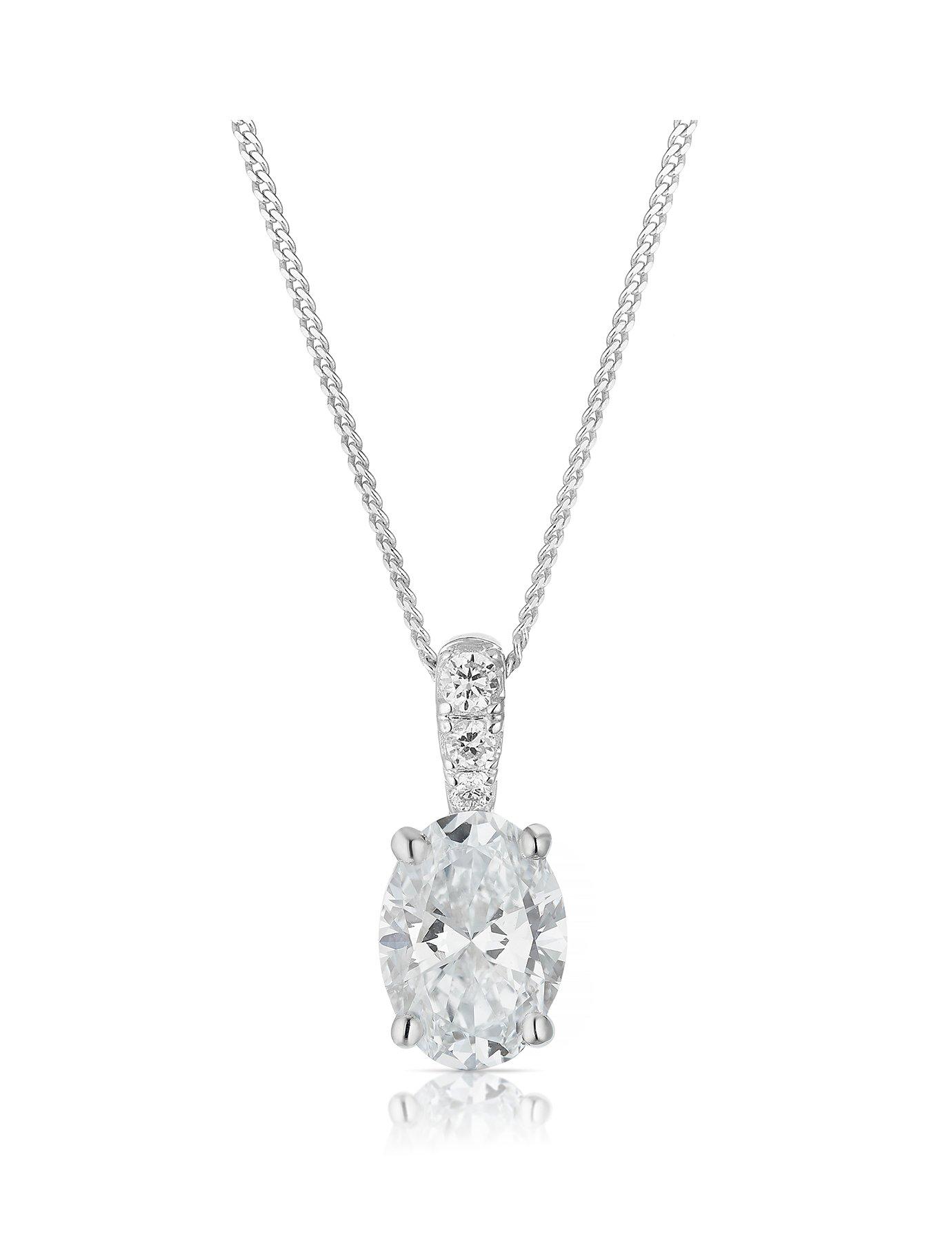 Harriet Harriet 9ct White Gold 0.50ct Lab-Grown Diamond Oval Pendant Necklace