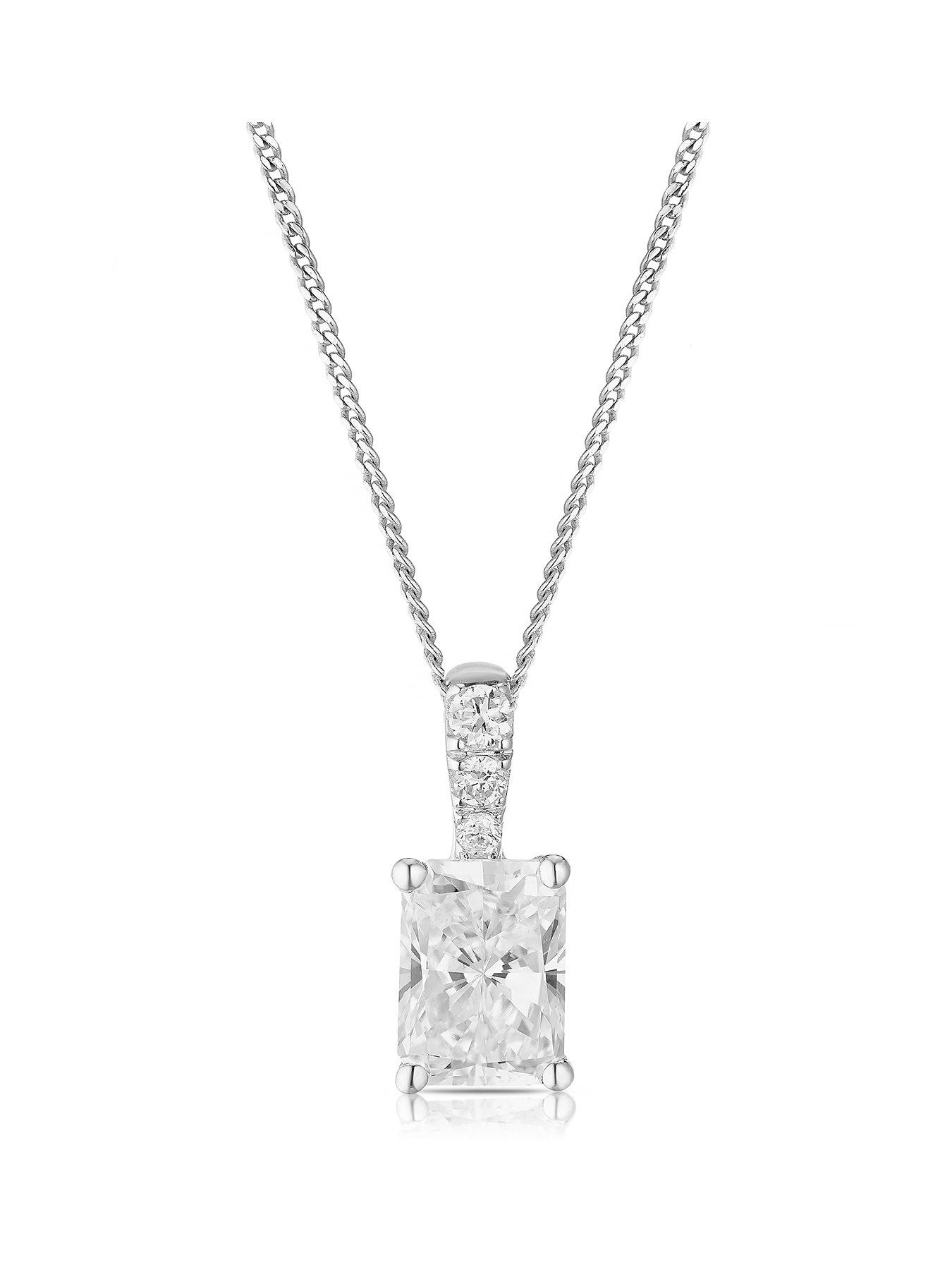 Harriet Harriet 9ct White Gold 0.50ct Lab-Grown Diamond Baguette Pendant Necklace