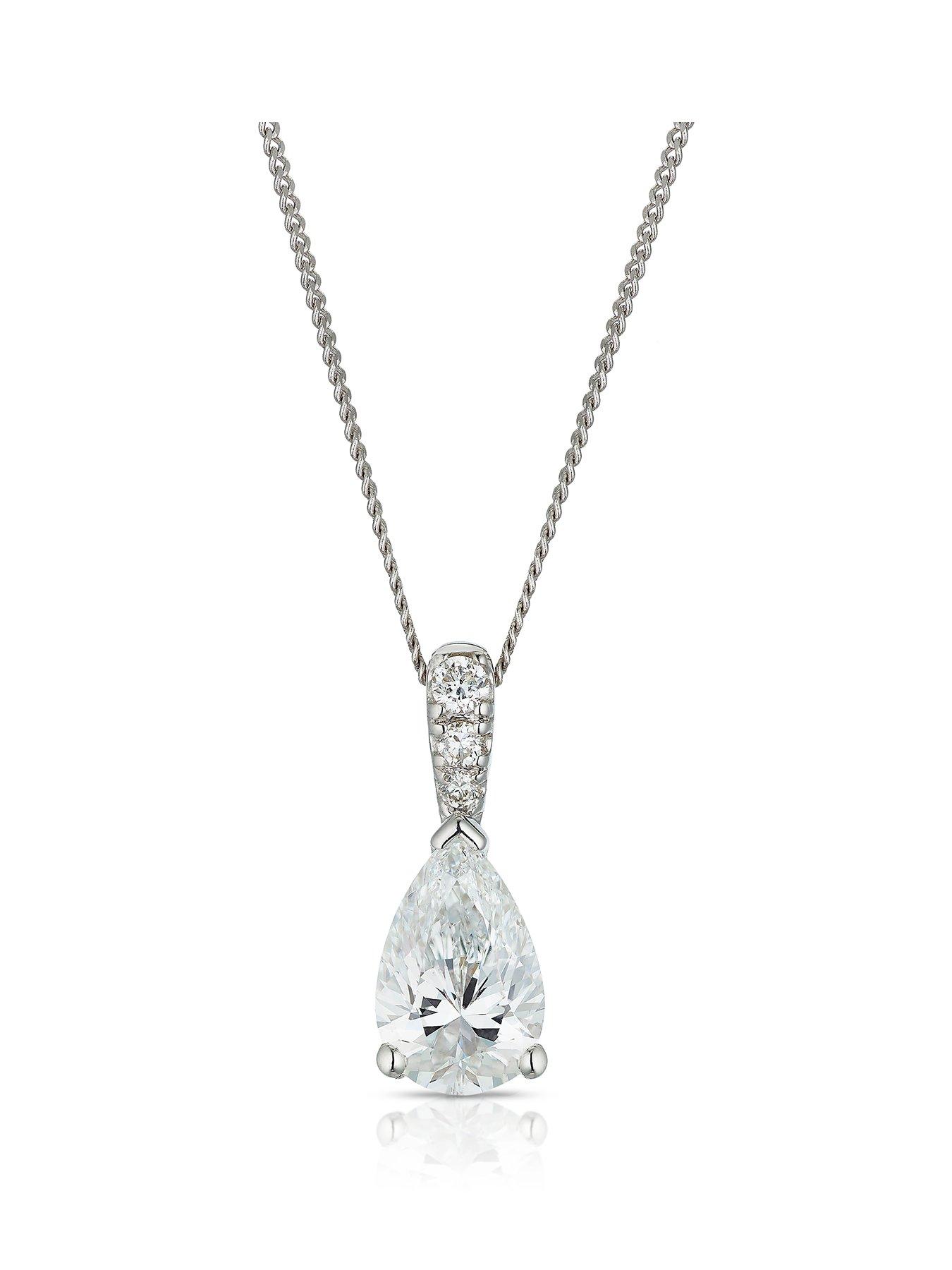Harriet Harriet 9ct White Gold 0.50ct Lab-Grown Diamond Pear Pendant Necklace