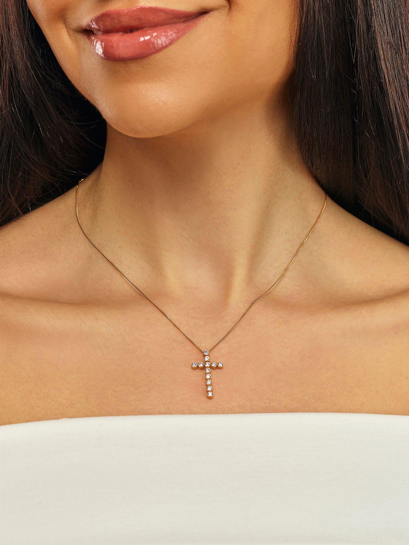 Harriet Harriet Sterling Silver  &  18ct Yellow Gold Plated Vermeil 0.50ct Lab-Grown Diamond Cross Pendant Necklace