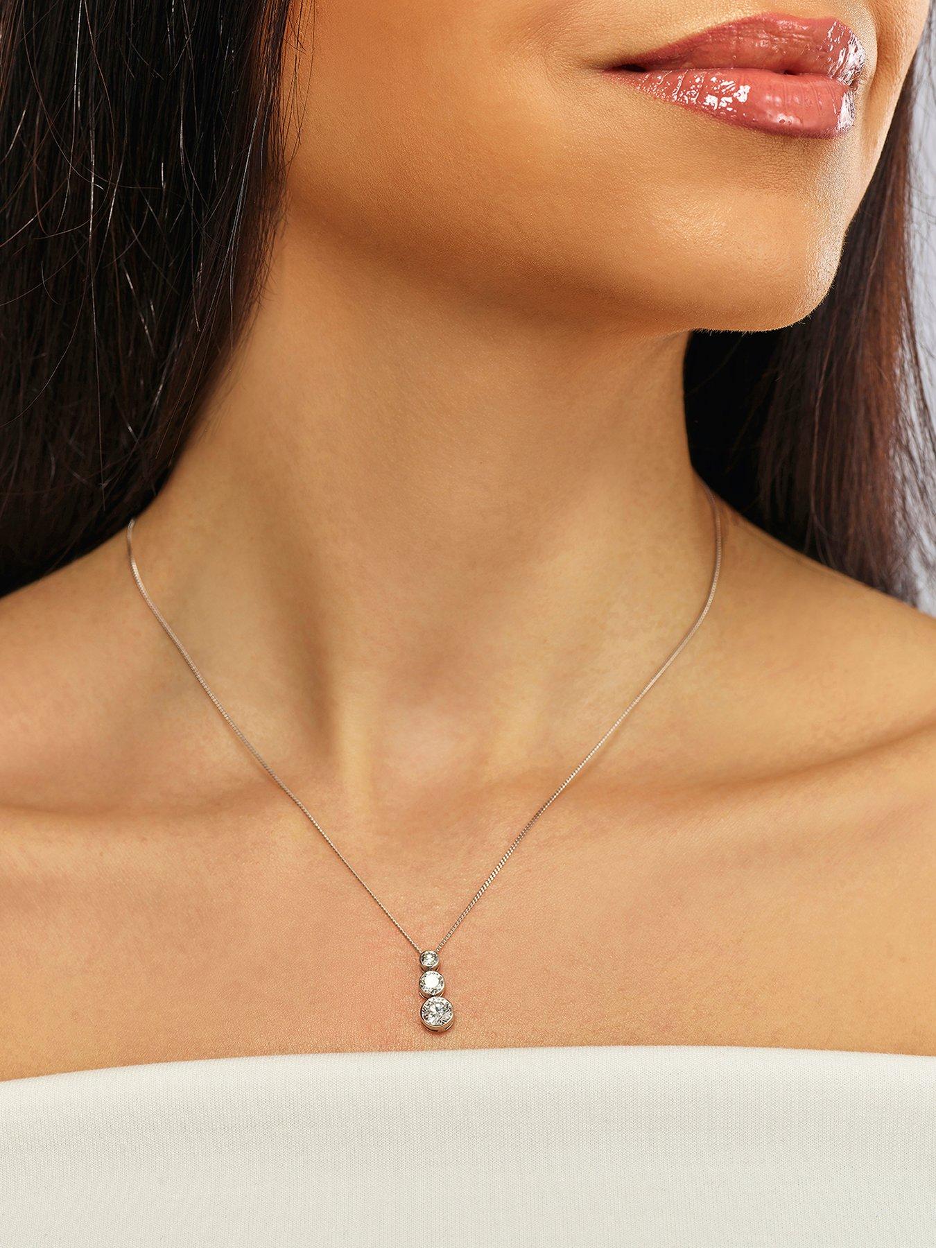 Harriet Harriet Sterling Silver 1ct Lab-Grown Diamond Graduated Dew Drop Pendant Necklace