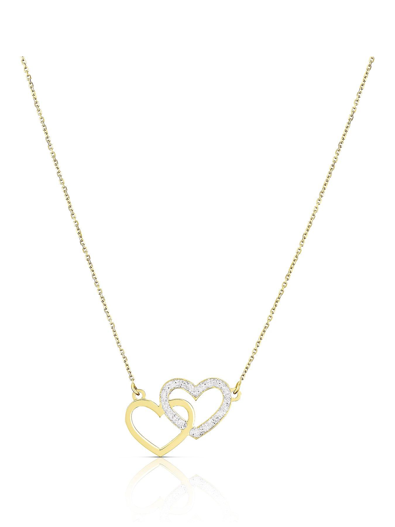 H. Samuel 9ct Yellow Glitter Interlocking Heart Necklace