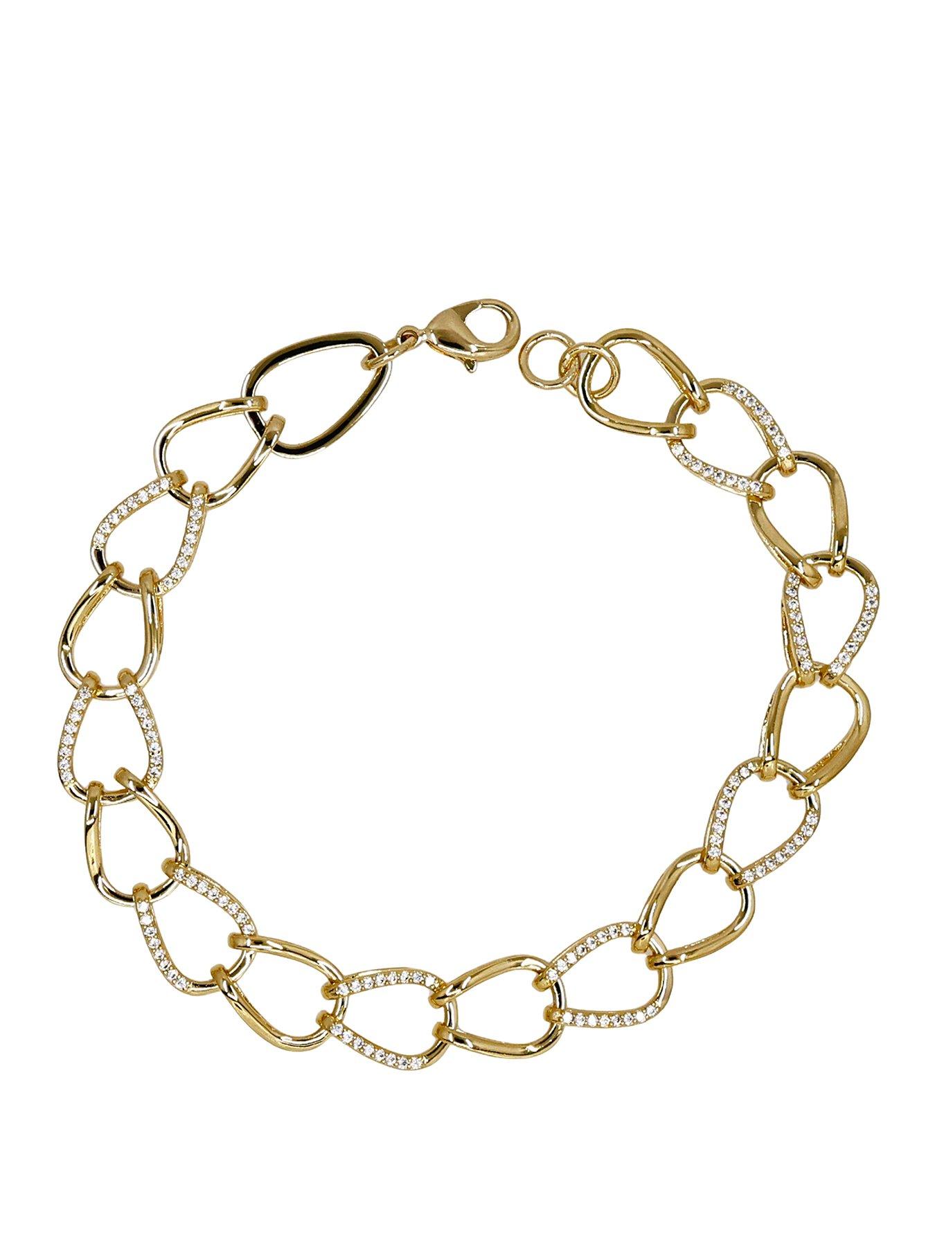 The Edit HS Edit CHAINS 18ct Yellow Gold Plate & Cubic Zirconia Chunky Large Link Chain Bracelet