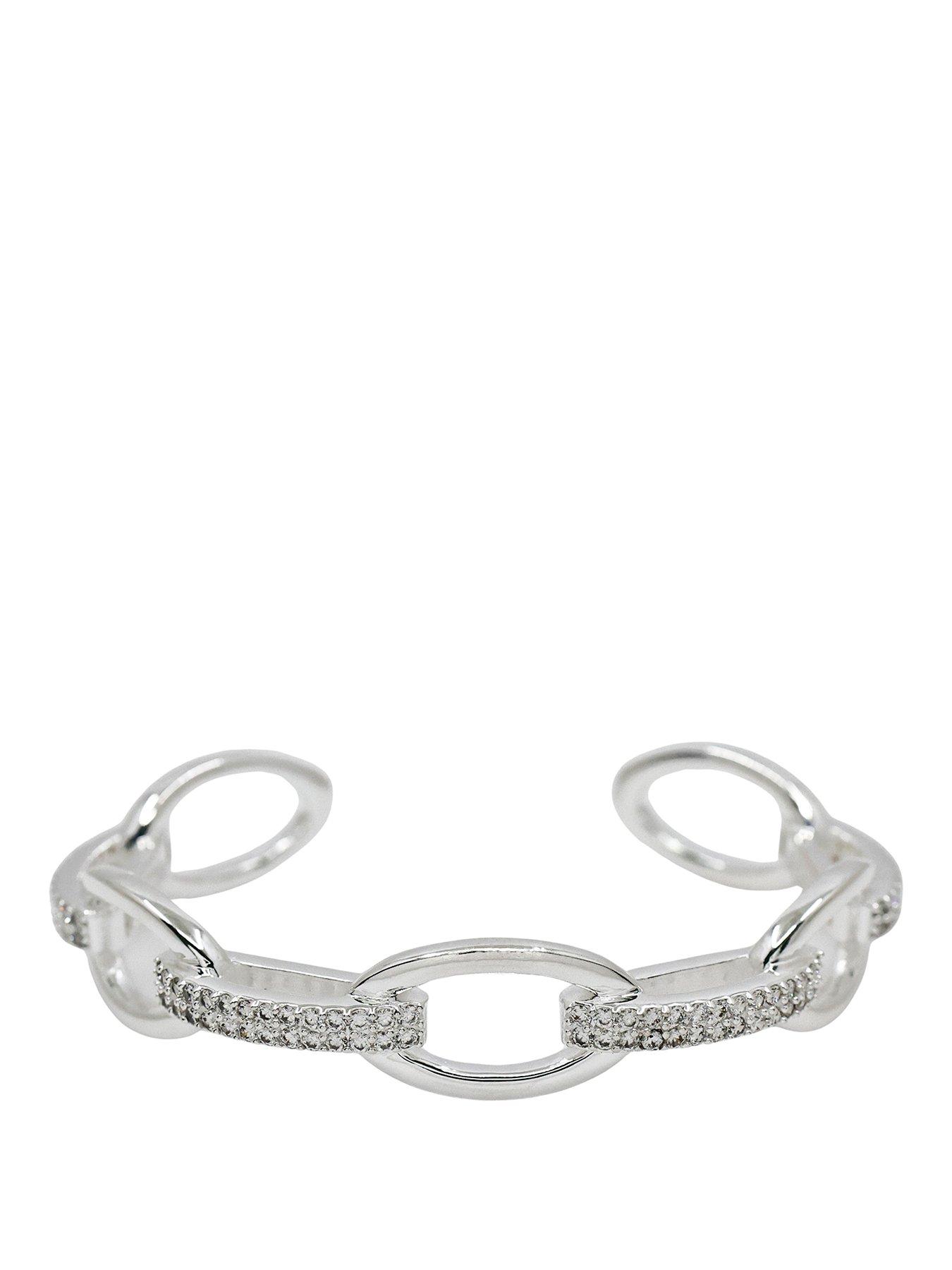 Image 1 of 3 of The Edit HS Edit CHAINS Sterling Silver Plate & Cubic Zirconia Round Link Bangle