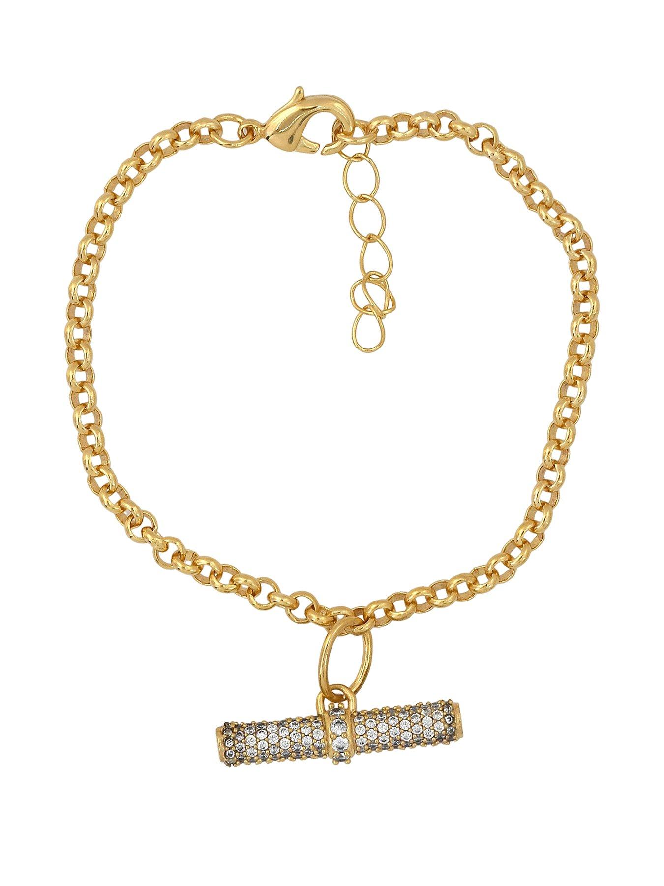 The Edit HS Edit T-BAR 18ct Yellow Gold Plated Large Cubic Zirconia T-Bar Bracelet