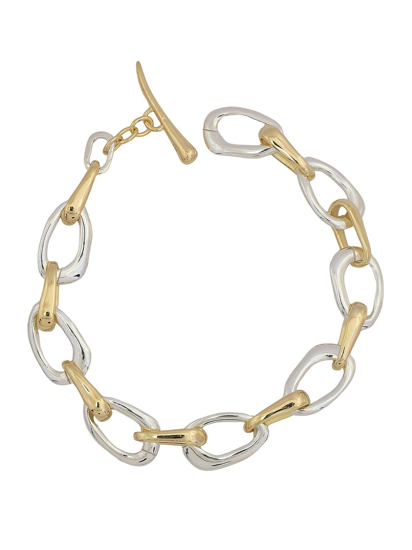 The Edit HS Edit  Sterling Silver & 18ct Yellow Gold Plated Large  Link T-Bar Bracelet