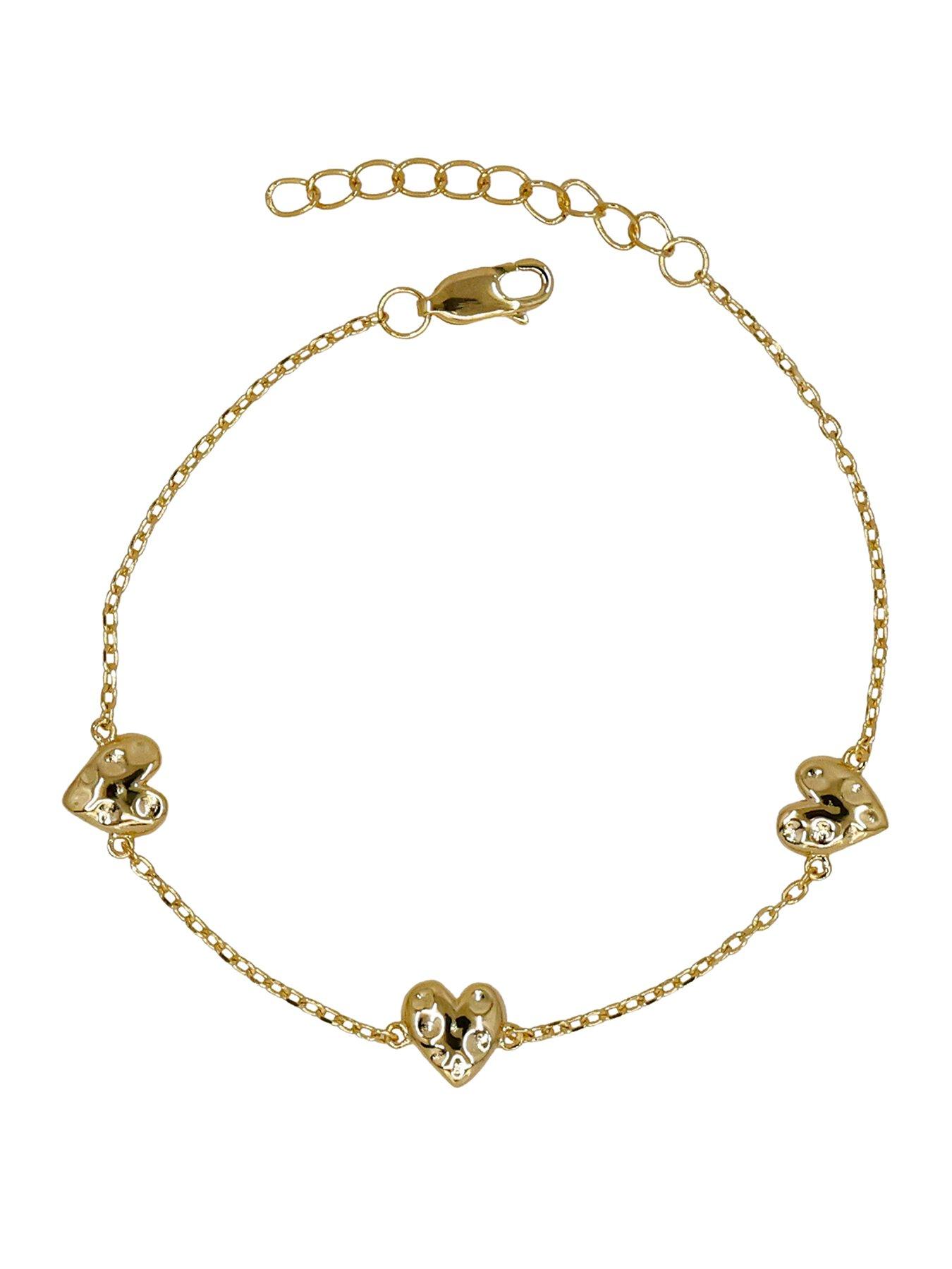 The Edit Hs Hearts 18Ct Plated Triple Hammered Heart Station Bracelet - Gold
