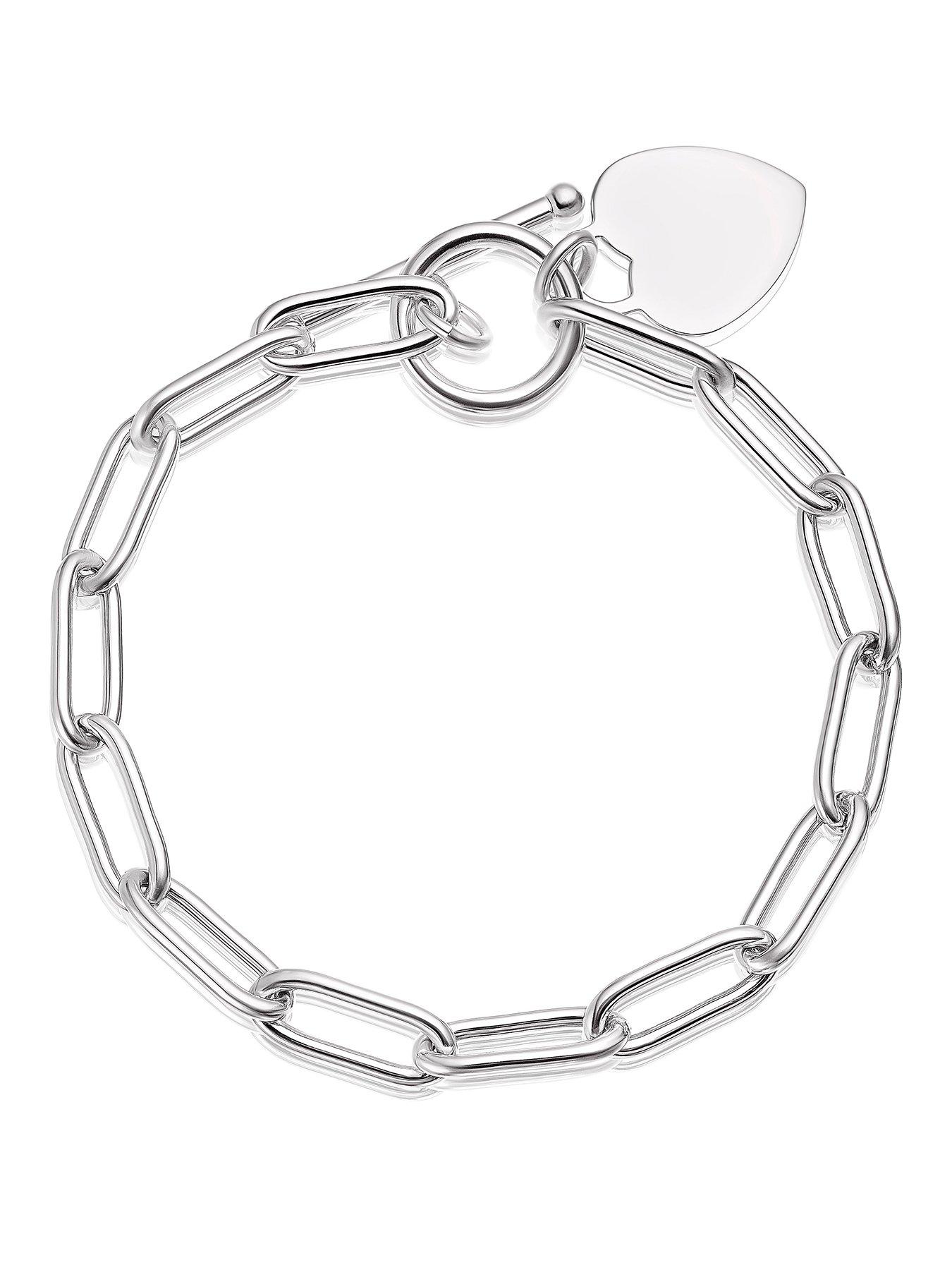 H. Samuel Sterling Silver Flat Shiny Heart T-Bar Paper Link Bracelet