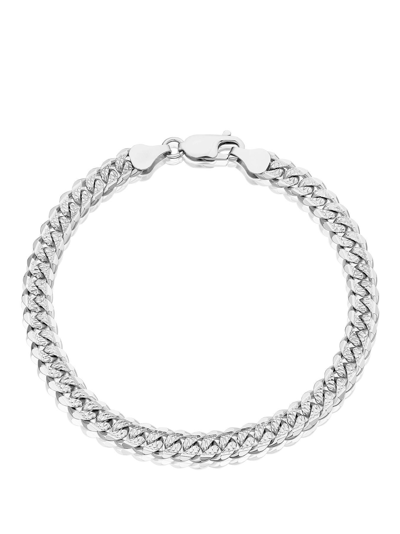 Ernest Jones Sterling 8" Diamond Cut Textured Curb Chain Bracelet - Silver