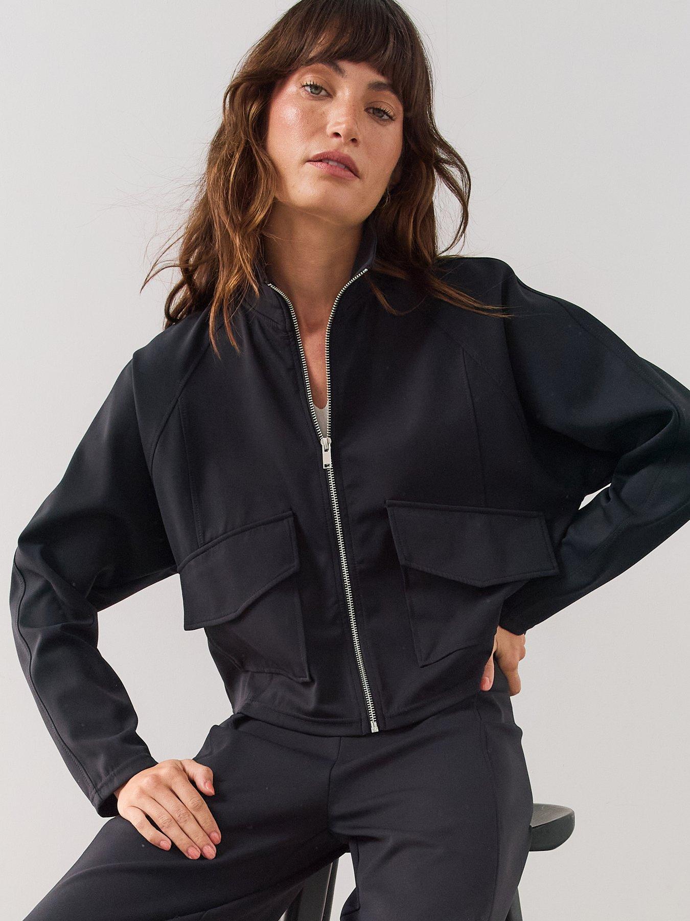 The Very Collection Scuba Utility Jacket Co-Ord - Black