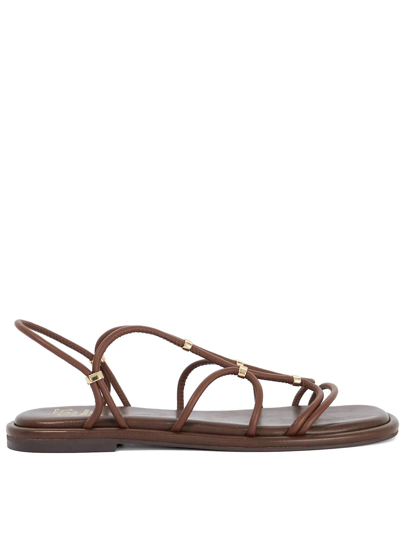Image 1 of 5 of Dune London Leola Flat Leather Strappy Sandals - Brown