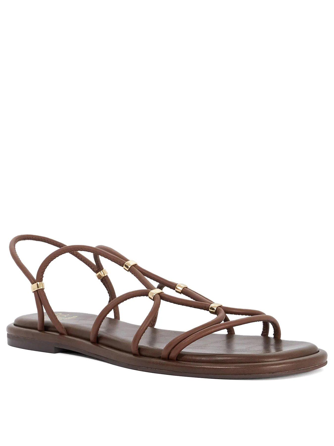 Image 2 of 5 of Dune London Leola Flat Leather Strappy Sandals - Brown