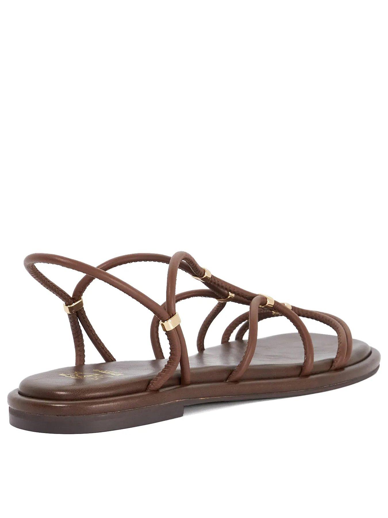 Image 3 of 5 of Dune London Leola Flat Leather Strappy Sandals - Brown