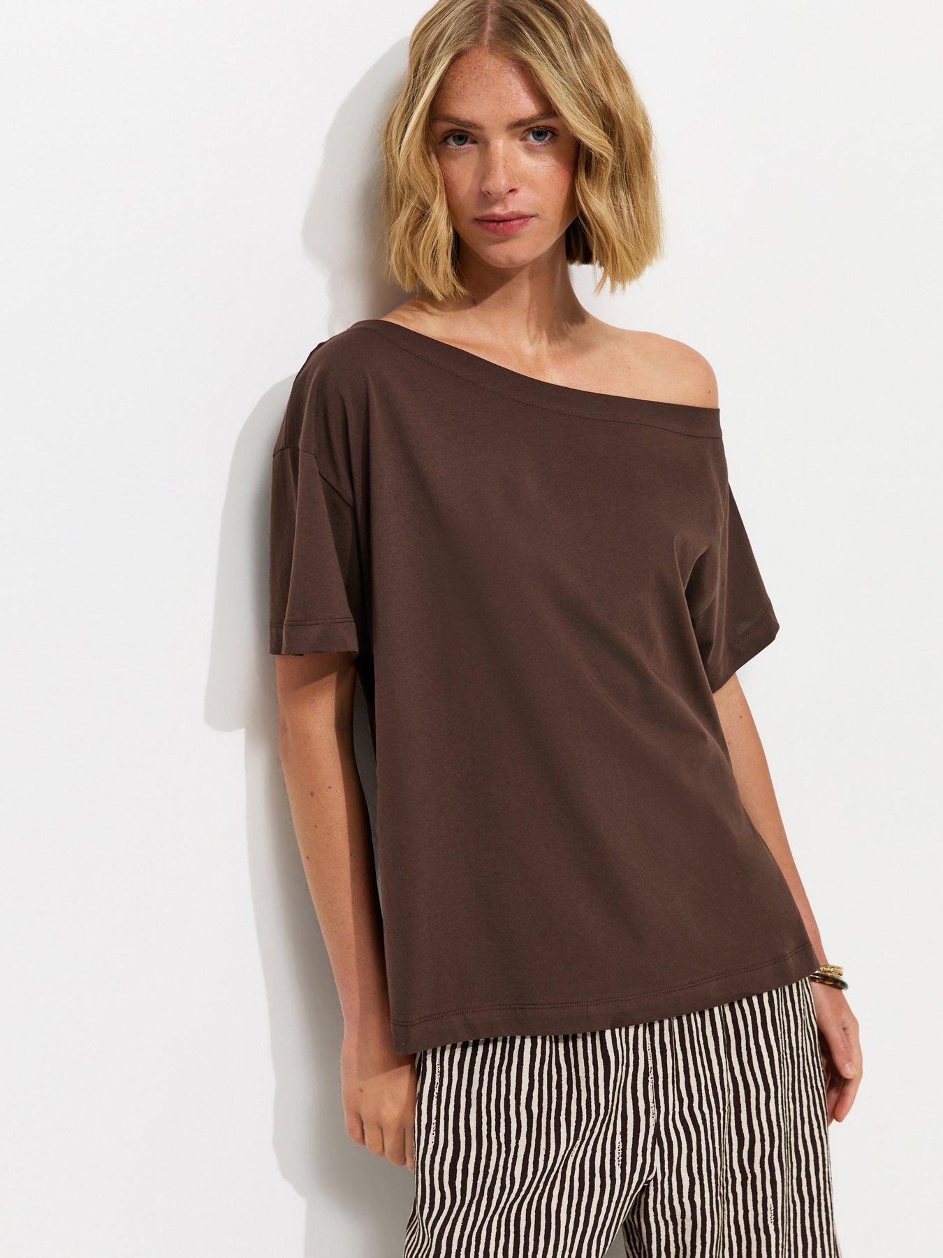 New Look Cotton Off The Shoulder T-Shirt - Brown