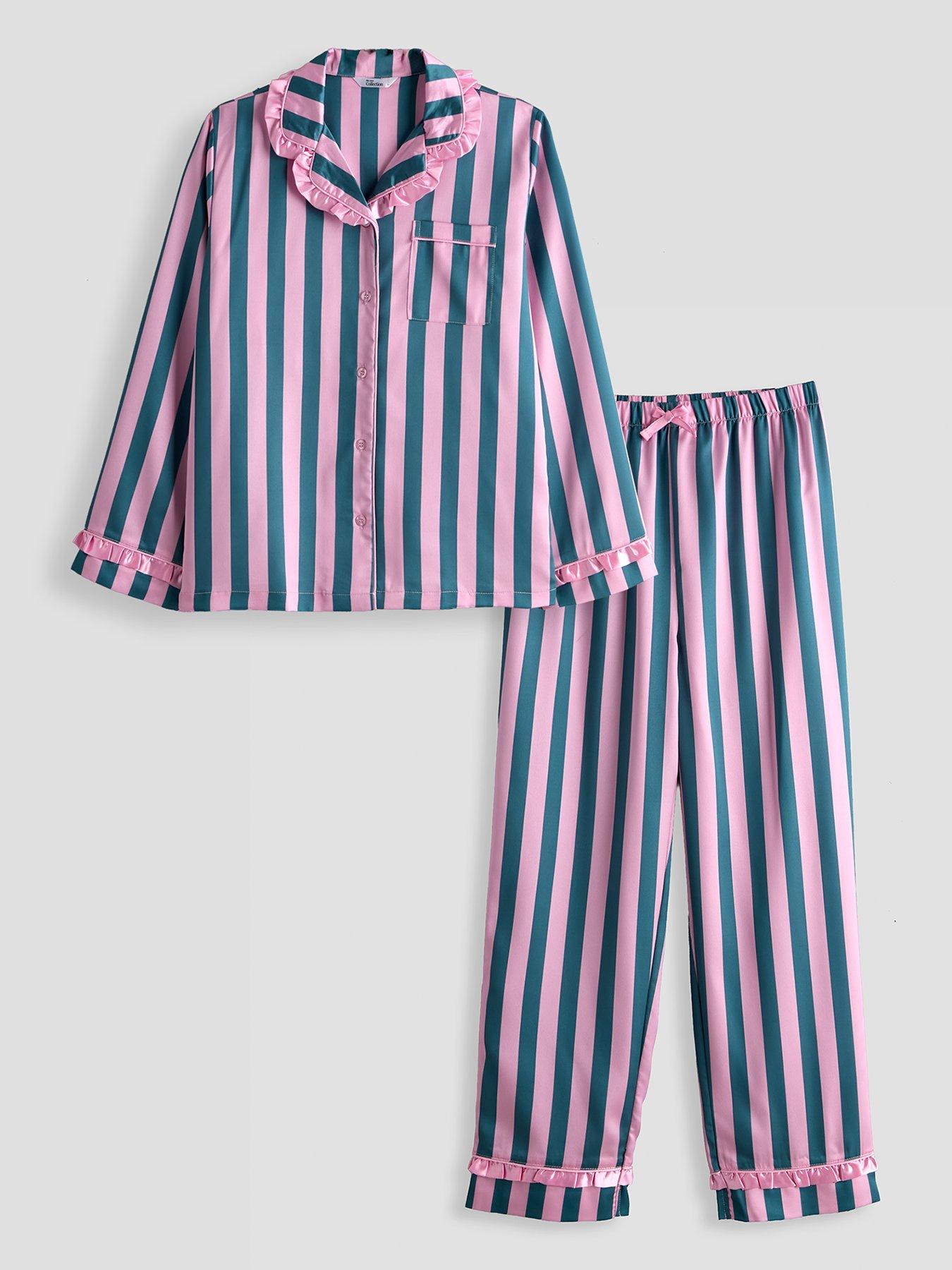 The Very Collection Kids' Frill Collar Striped Revere Pyjama Set - Multi