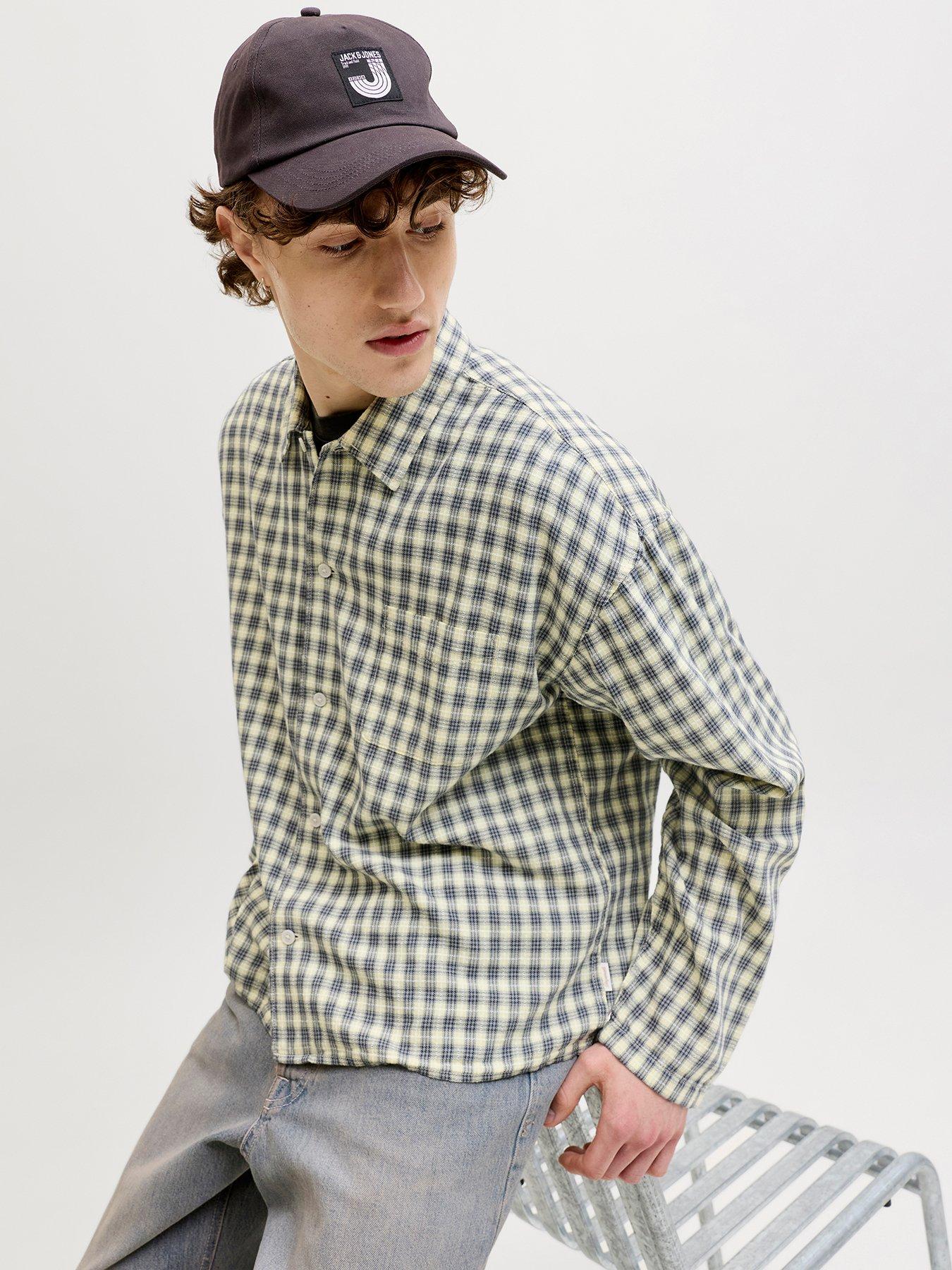 Jack & Jones Savona Austin Dobby Long Sleeve Check Shirt - Grey