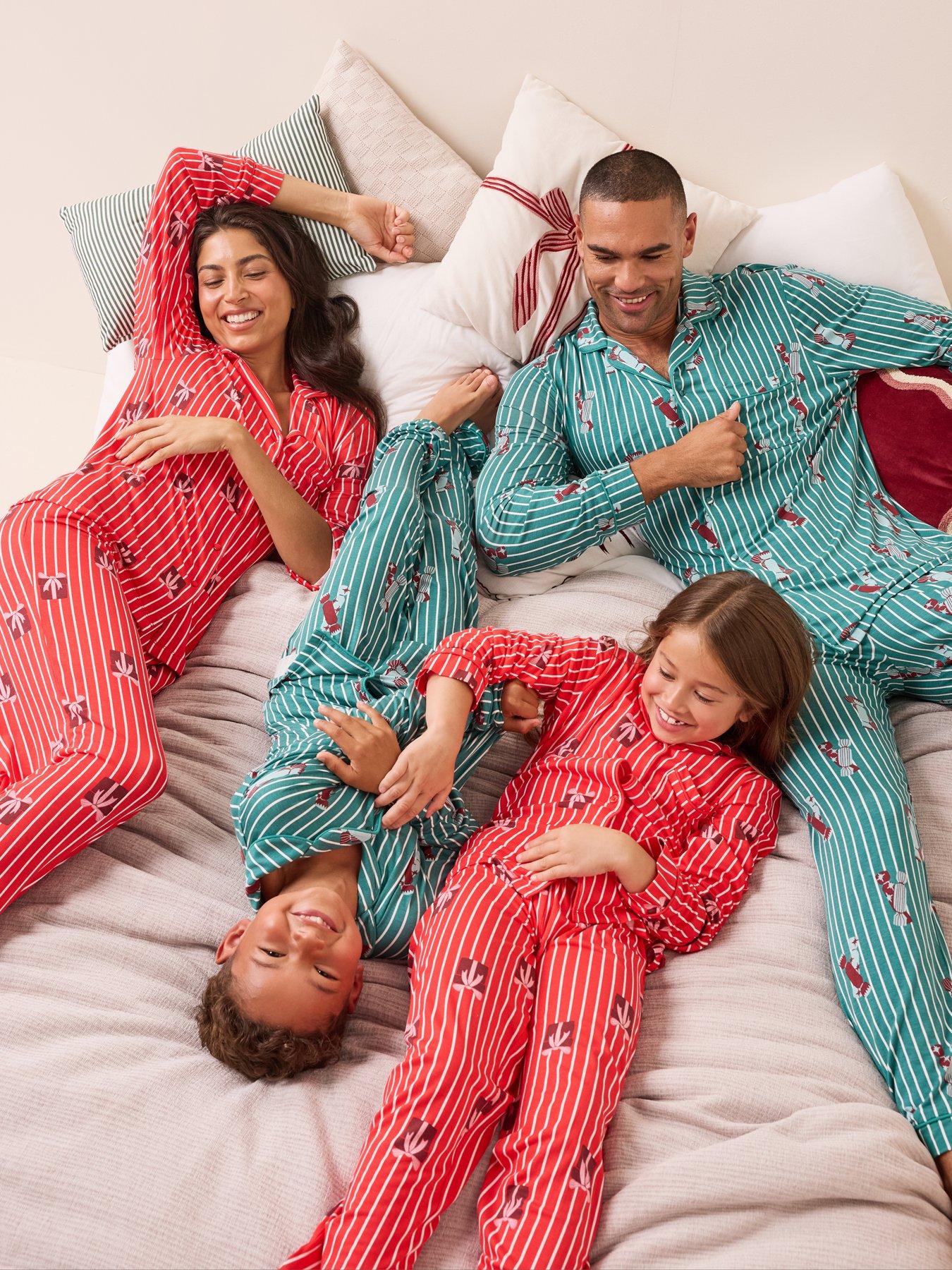 The Very Collection Girls Family Christmas Present Stripe Jersey Revere - Red