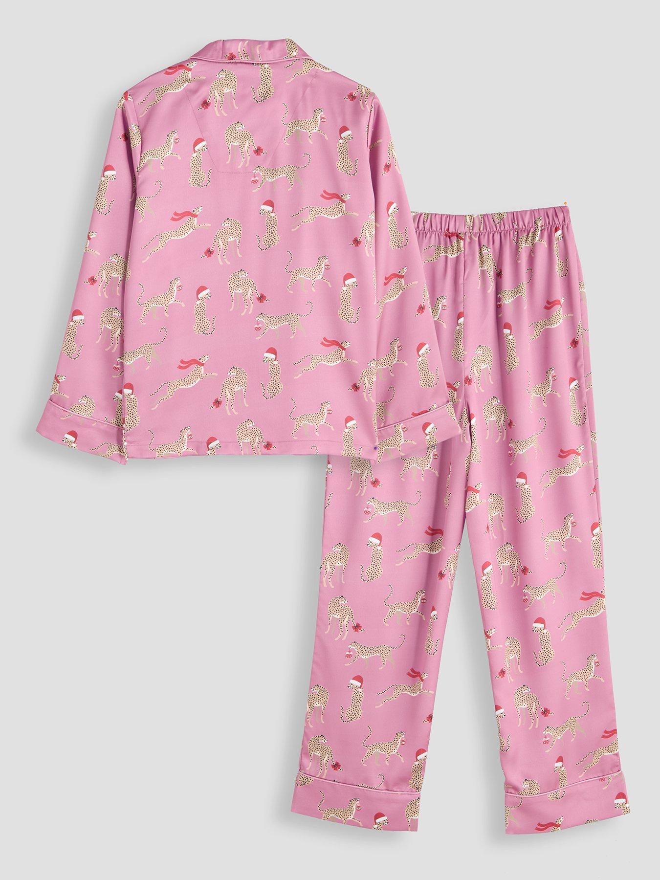 Image 2 of 5 of The Very Collection Girls Satin-Feel Christmas Cat Button-Through Pyjamas - Multi