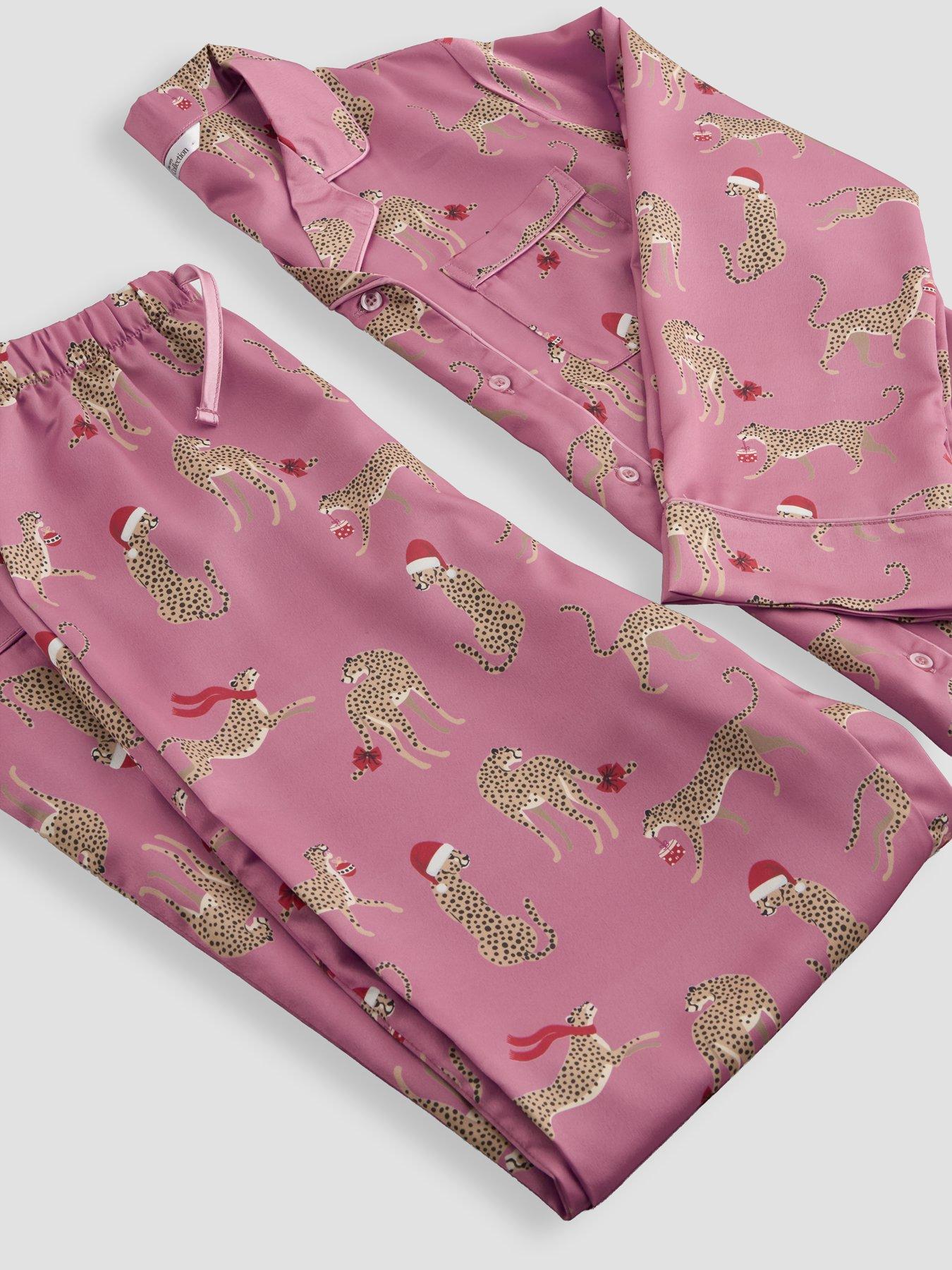 Image 3 of 5 of The Very Collection Girls Satin-Feel Christmas Cat Button-Through Pyjamas - Multi