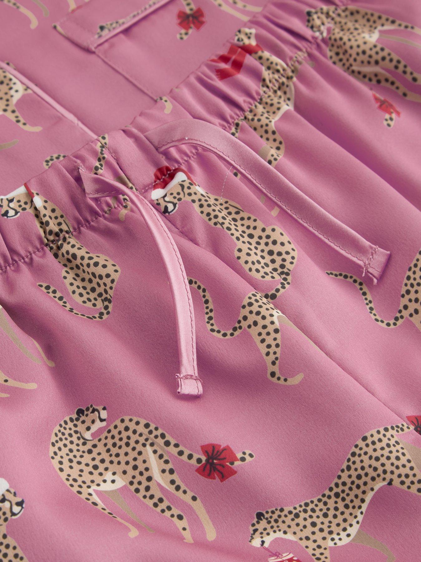 Image 4 of 5 of The Very Collection Girls Satin-Feel Christmas Cat Button-Through Pyjamas - Multi