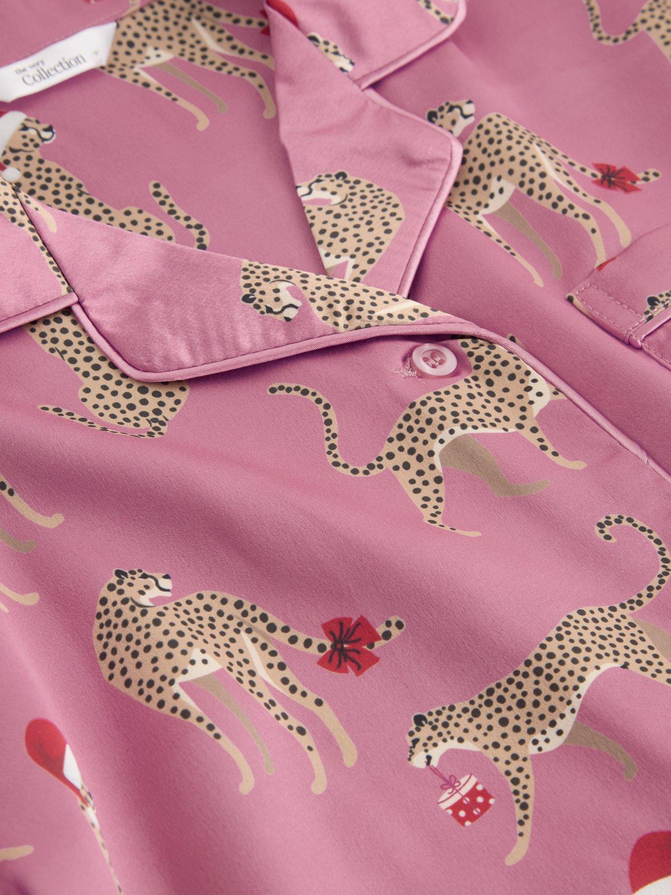 Image 5 of 5 of The Very Collection Girls Satin-Feel Christmas Cat Button-Through Pyjamas - Multi