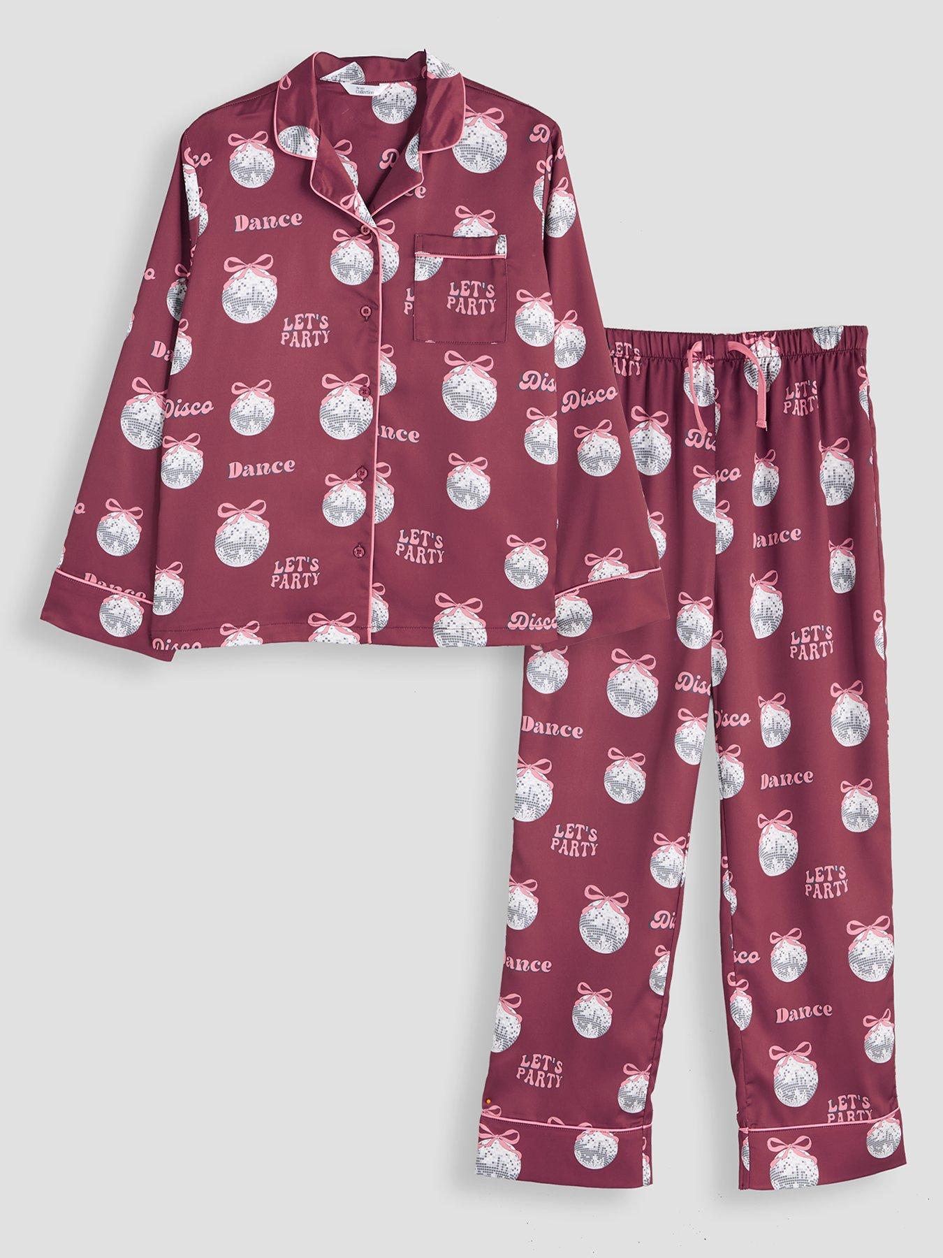 Image 1 of 5 of The Very Collection Girls Disco Ball Satin-Look Button-Through Pyjamas - Multi