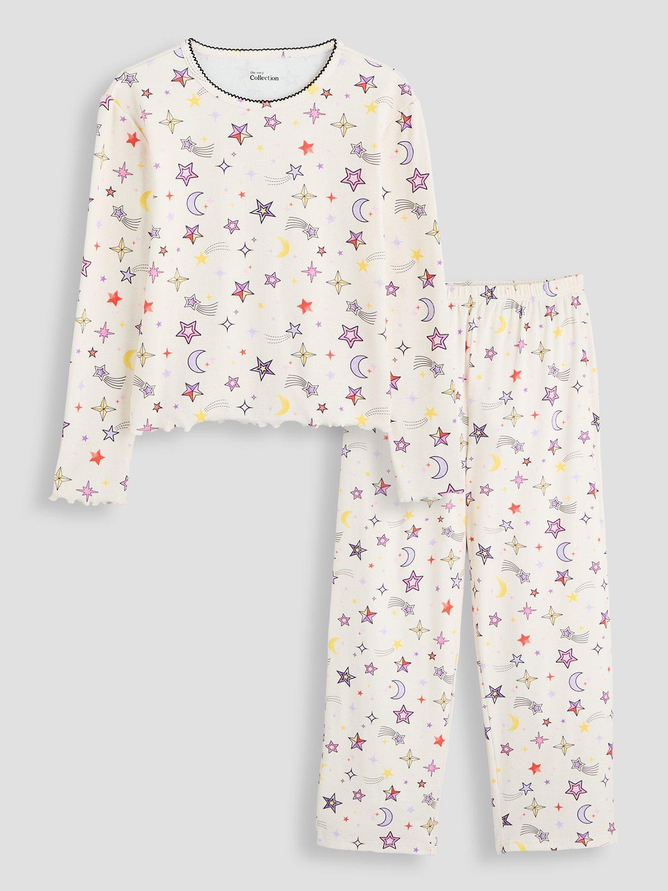 Image 1 of 6 of The Very Collection Moon And Stars Rib Girls Pyjama