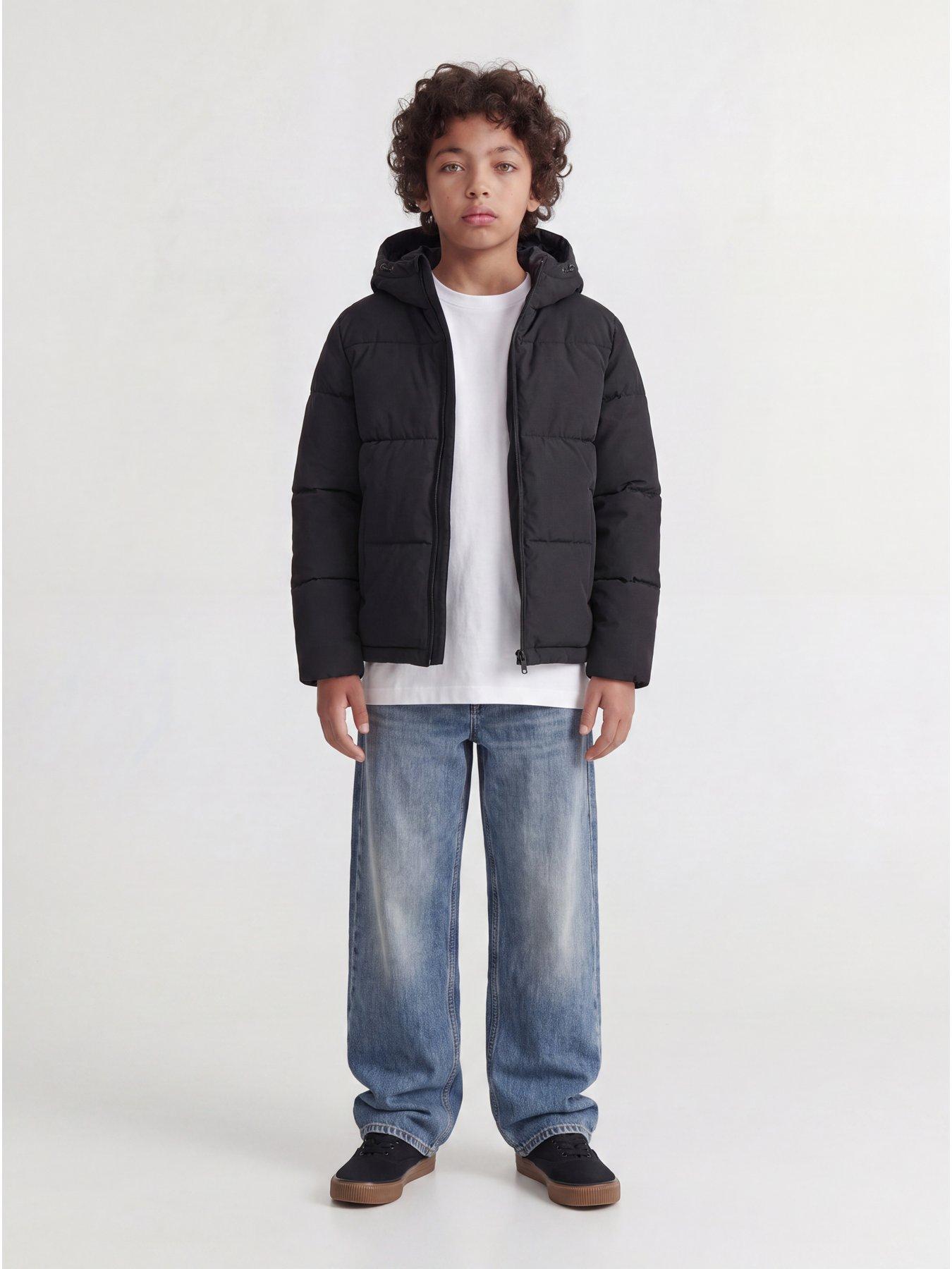 Image 3 of 6 of Jack & Jones Junior Boys Galaxy Padded Hooded Puffer Coat - Black