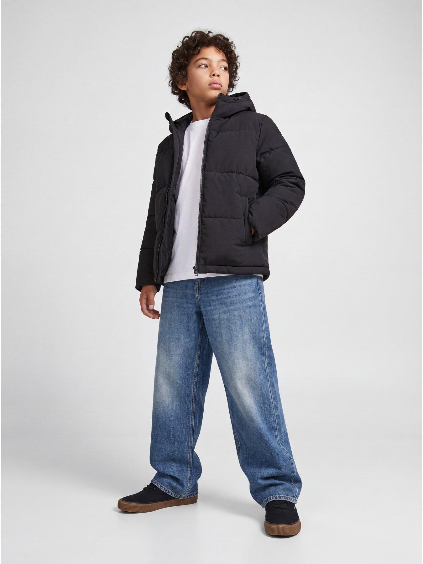 Image 4 of 6 of Jack & Jones Junior Boys Galaxy Padded Hooded Puffer Coat - Black