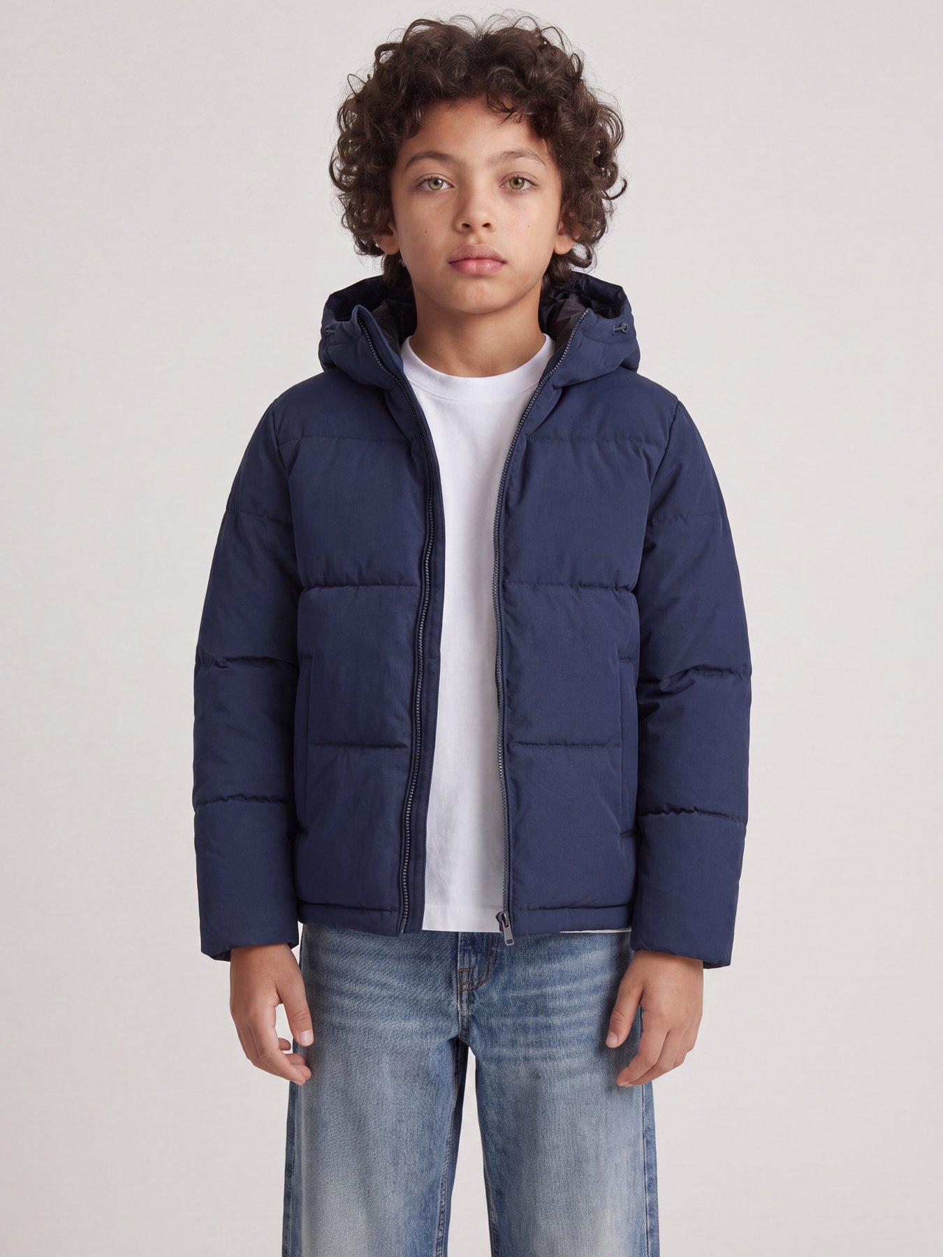 Image 1 of 7 of Jack & Jones Junior Boys Hooded Padded Zip Puffer Coat - Sky Captain