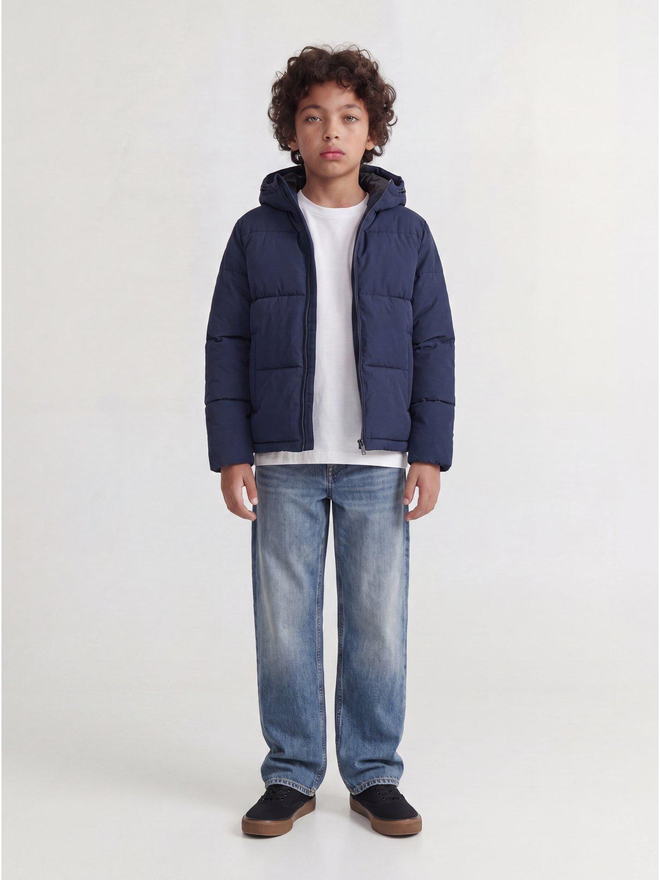 Image 3 of 7 of Jack & Jones Junior Boys Hooded Padded Zip Puffer Coat - Sky Captain