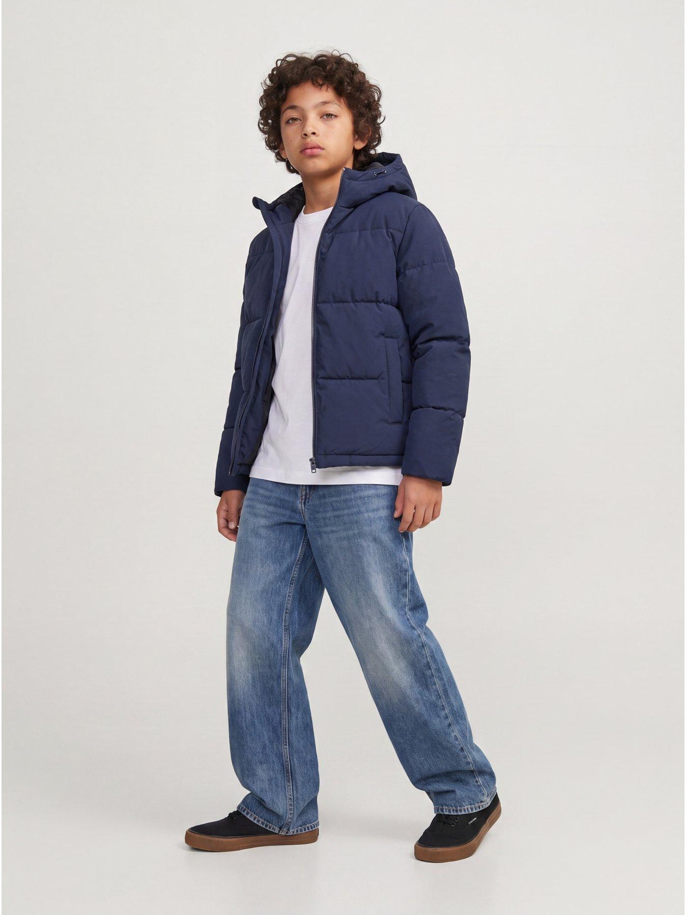 Image 4 of 7 of Jack & Jones Junior Boys Hooded Padded Zip Puffer Coat - Sky Captain