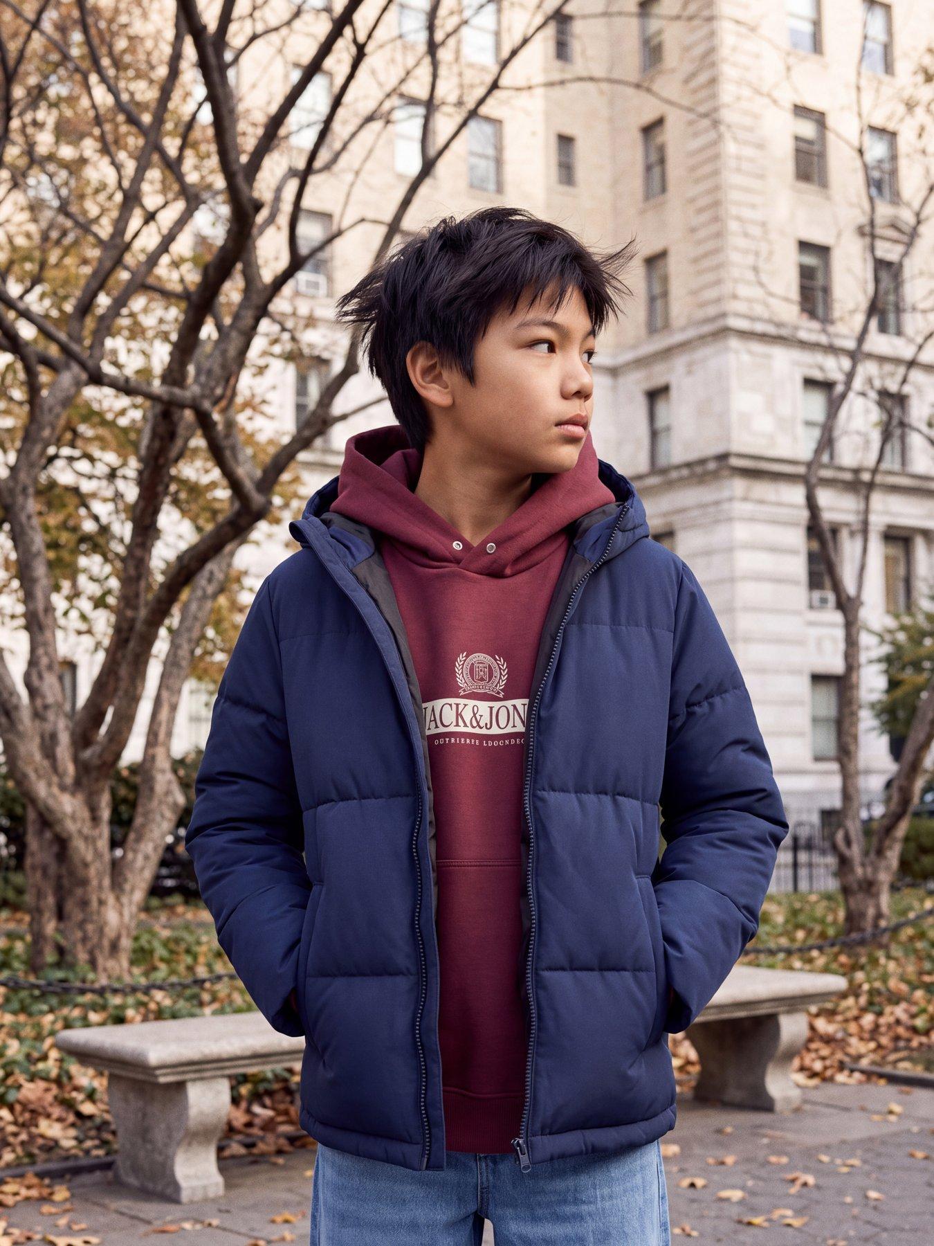Image 5 of 7 of Jack & Jones Junior Boys Hooded Padded Zip Puffer Coat - Sky Captain