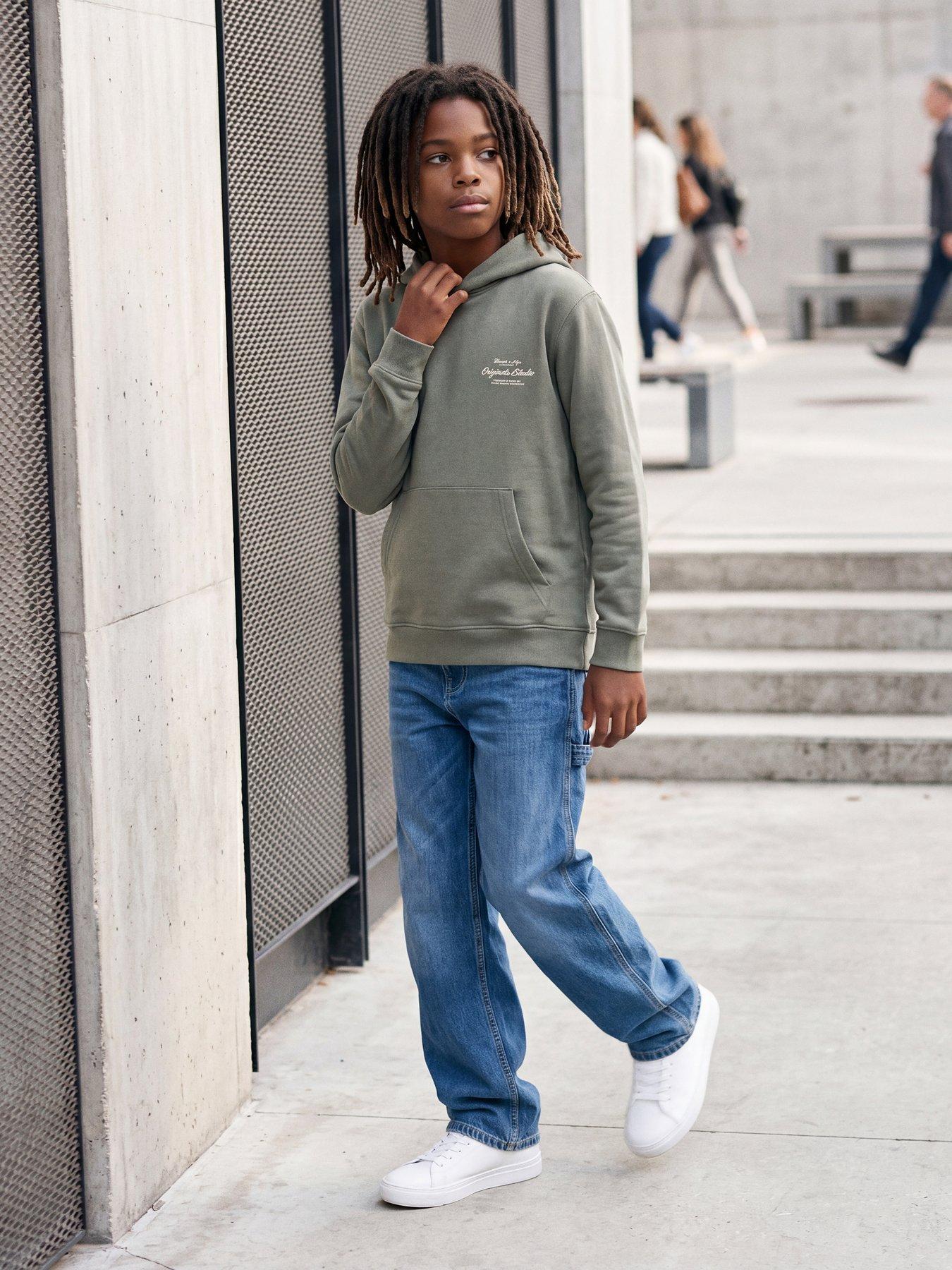 Jack & Jones Junior Boys Back Print Hoody - Green in Laurel Wreath