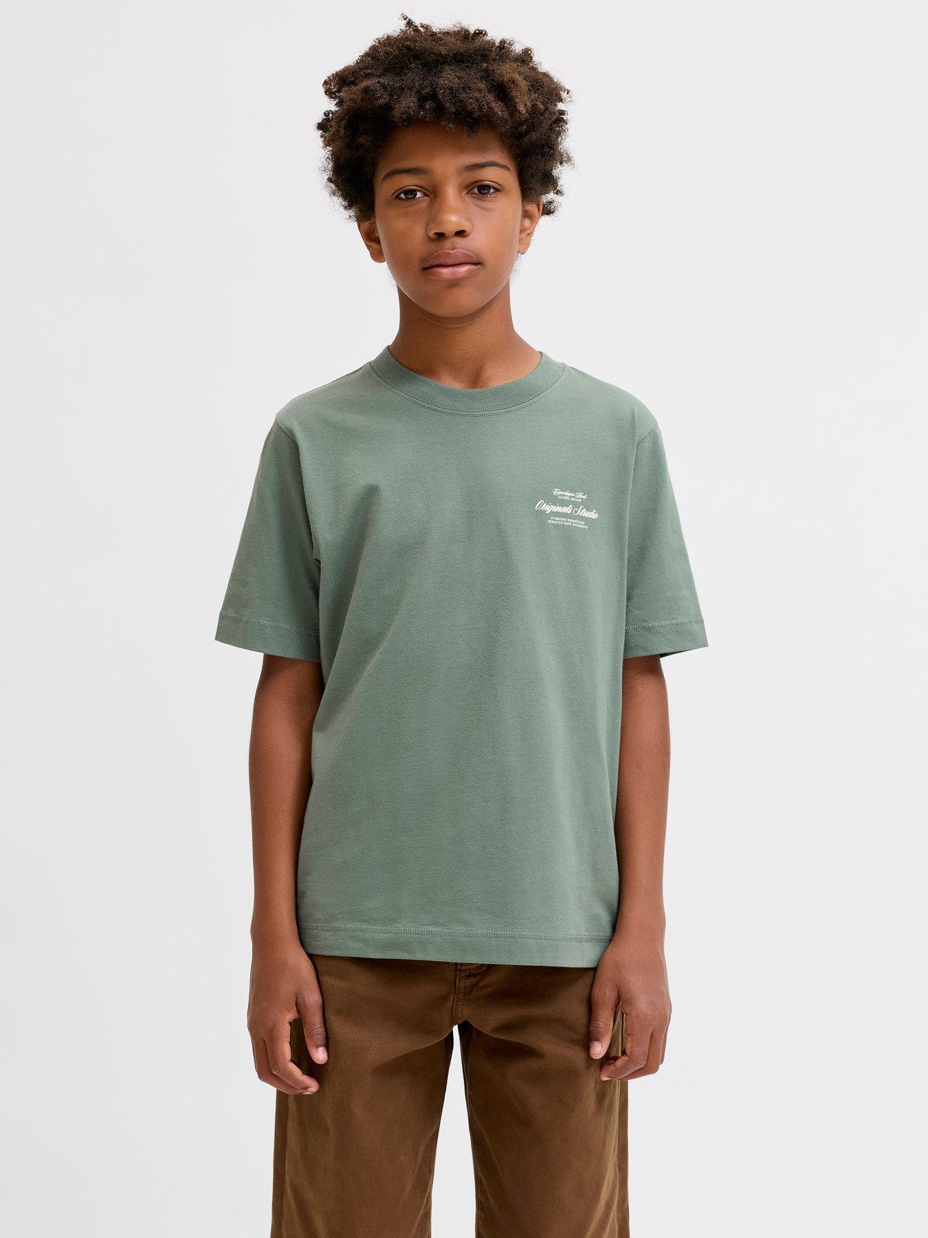 Jack & Jones Junior Boys Back Print Short Sleeve Tshirt - Green in Laurel Wreath