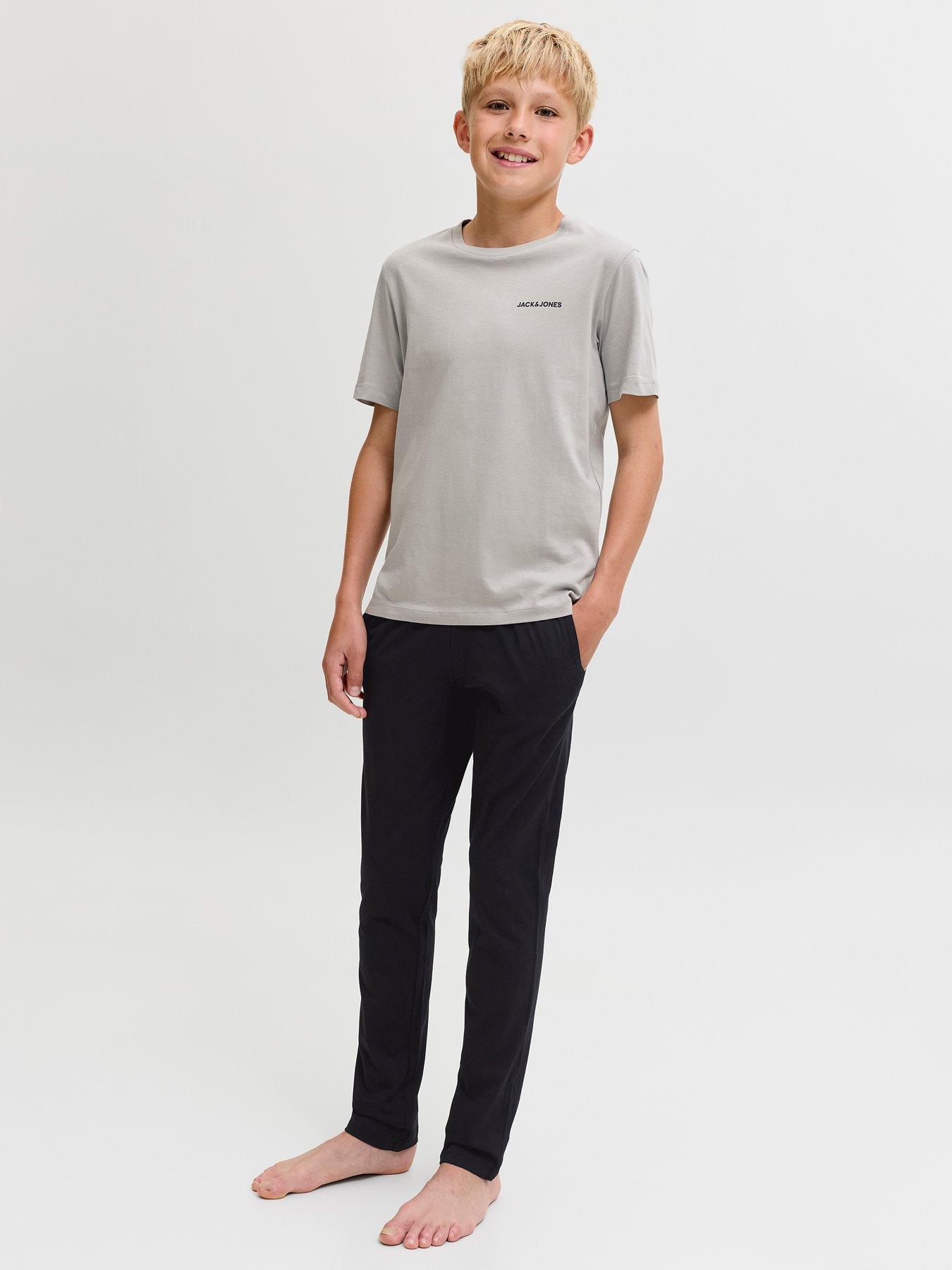 Jack & Jones Junior Boys Everest Short Sleeve Tshirt & Pants Pyjamas - Black in Drizzle