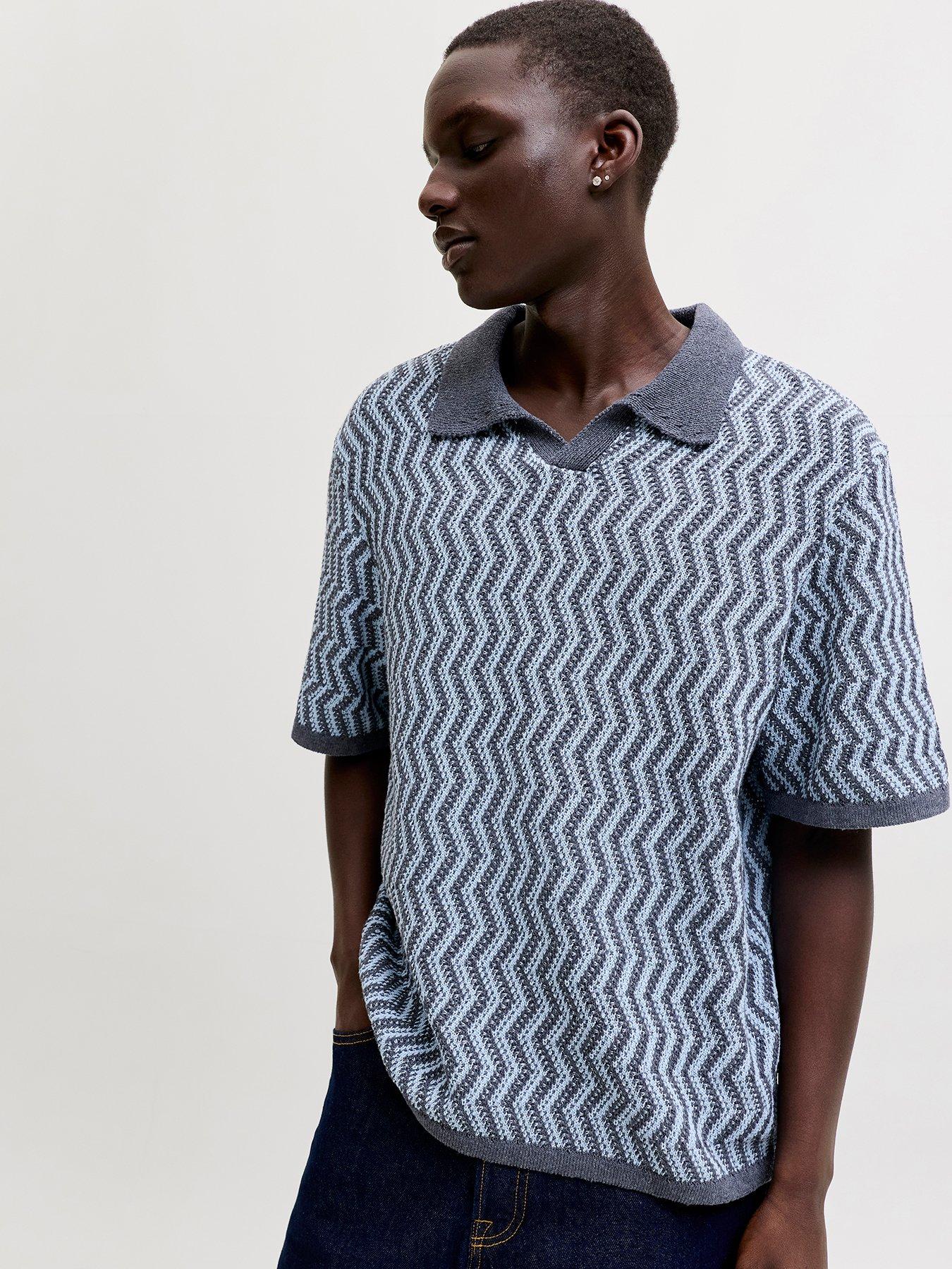 Jack & Jones Aiden Split Neck Knitted Polo Shirt - Grey