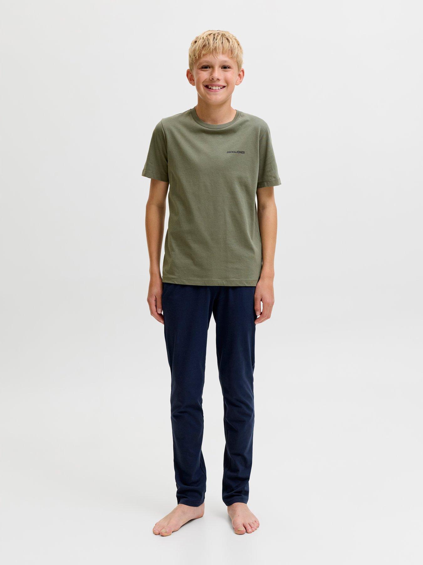 Jack & Jones Junior Boys Everest Short Sleeve Tshirt & Pants Pyjamas - Navy in Beetle