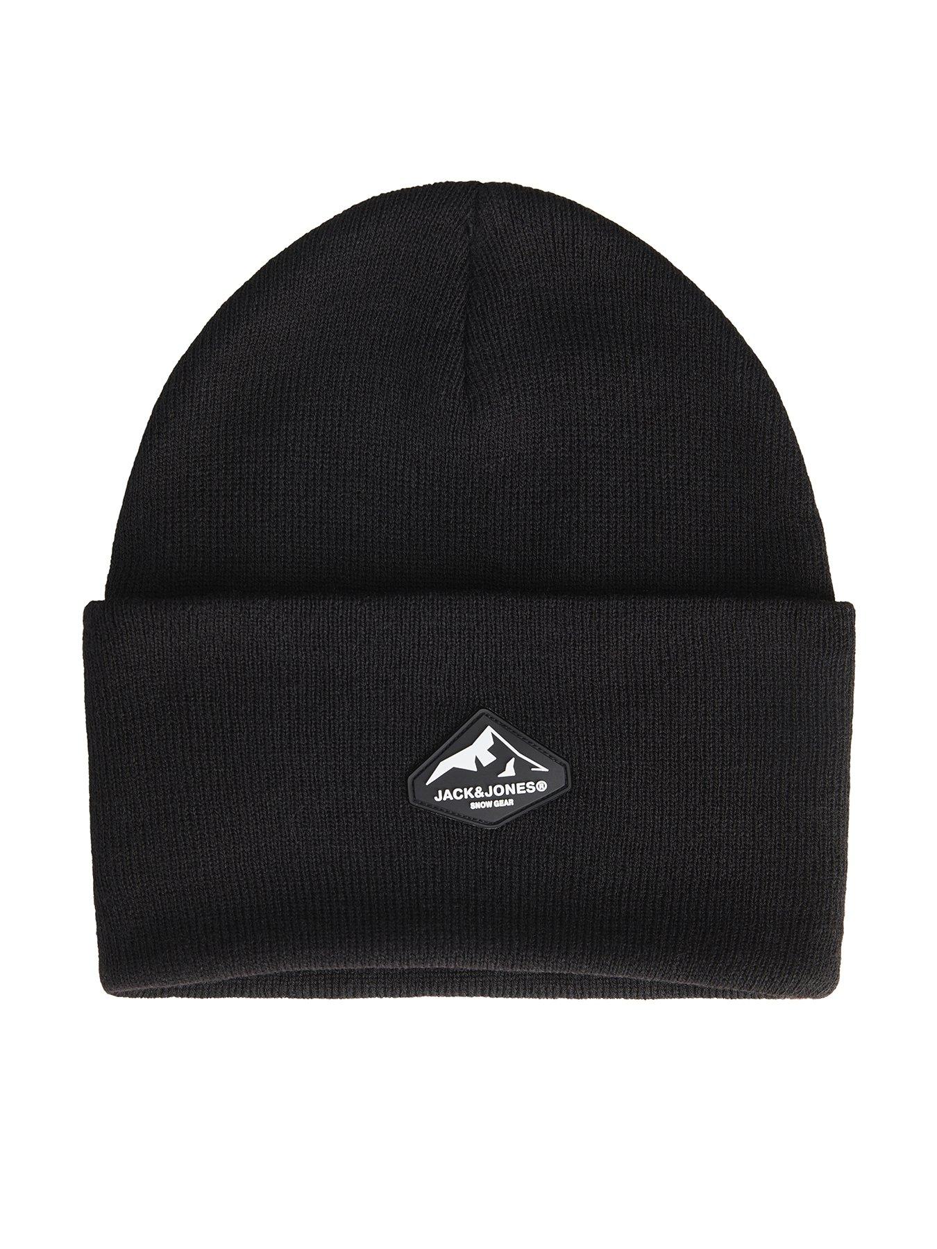 Image 1 of 5 of Jack & Jones Junior Boys Rib Knit Turn-Up Beanie Hat - Black