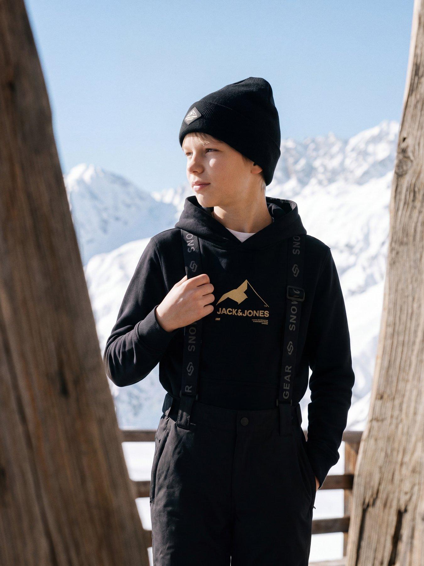 Image 2 of 5 of Jack & Jones Junior Boys Rib Knit Turn-Up Beanie Hat - Black