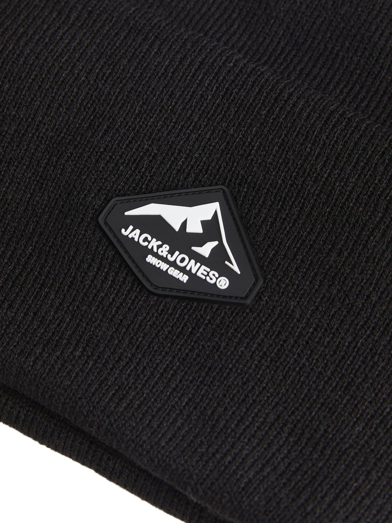 Image 3 of 5 of Jack & Jones Junior Boys Rib Knit Turn-Up Beanie Hat - Black