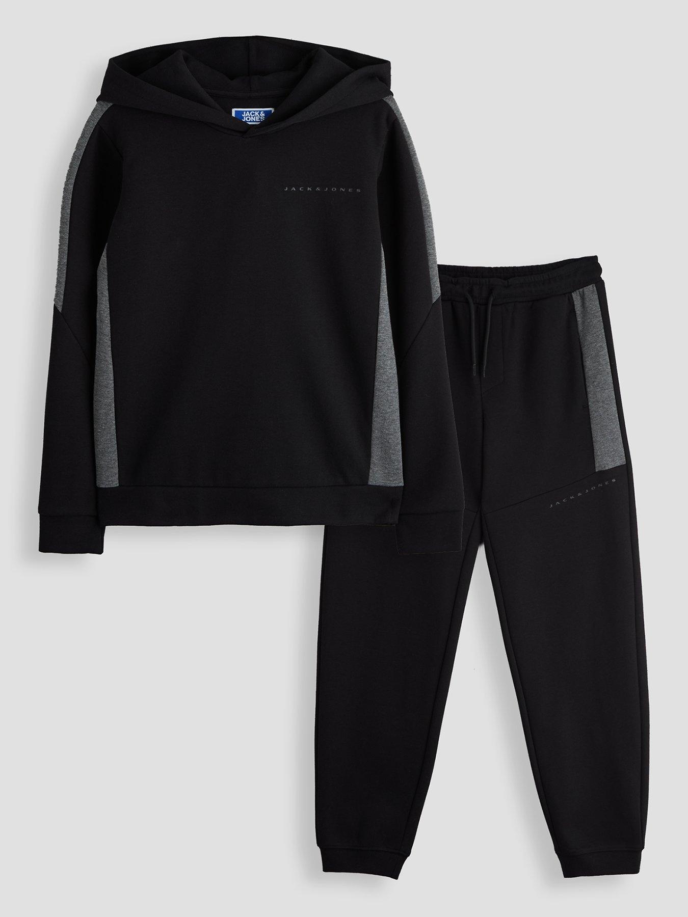Jack & Jones Junior Boys Fusion Bolt Contrast Panel Hoodie & Jogger Set - Black