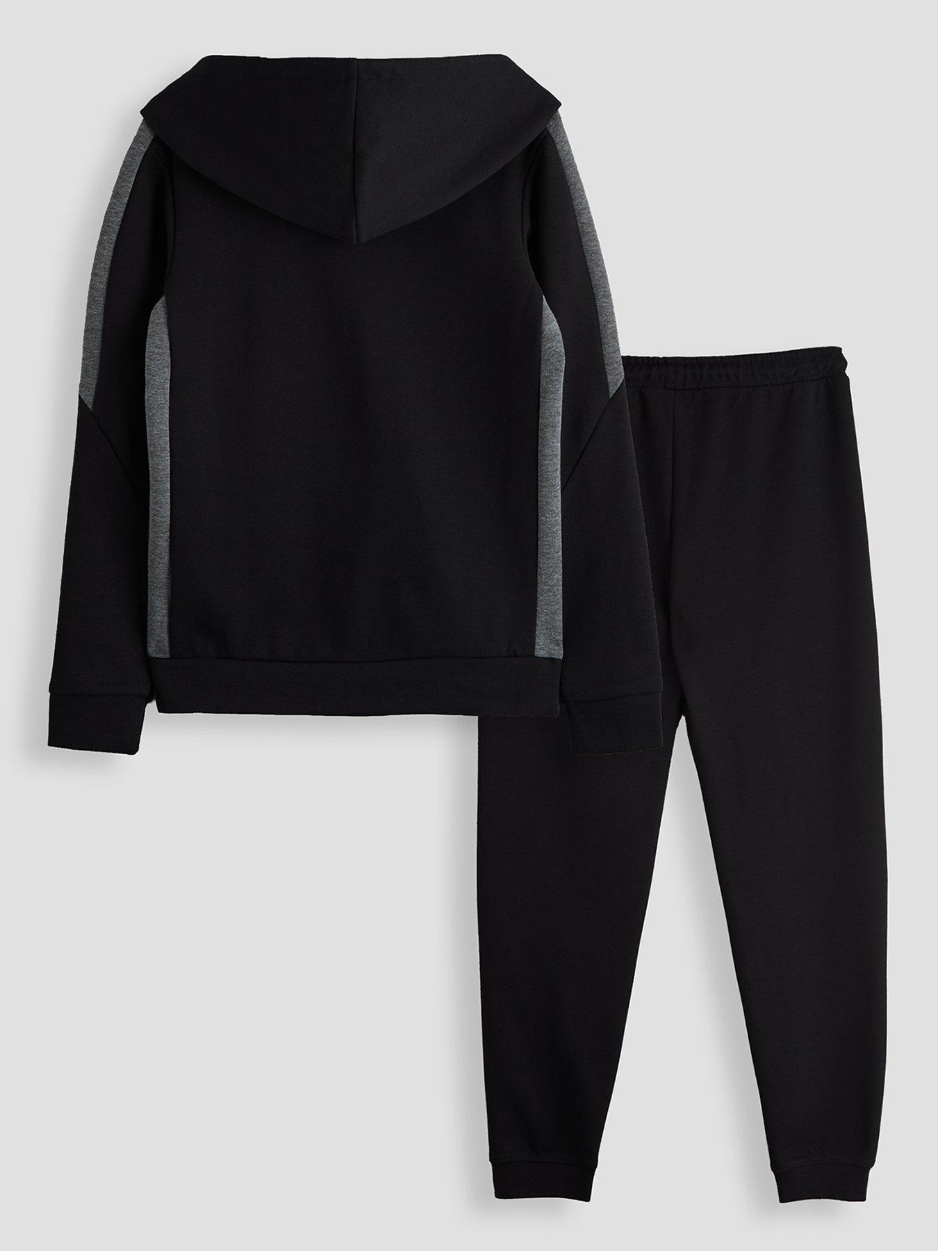 Image 2 of 4 of Jack & Jones Junior Boys Fusion Bolt Contrast Panel Hoodie &amp; Jogger Set - Black